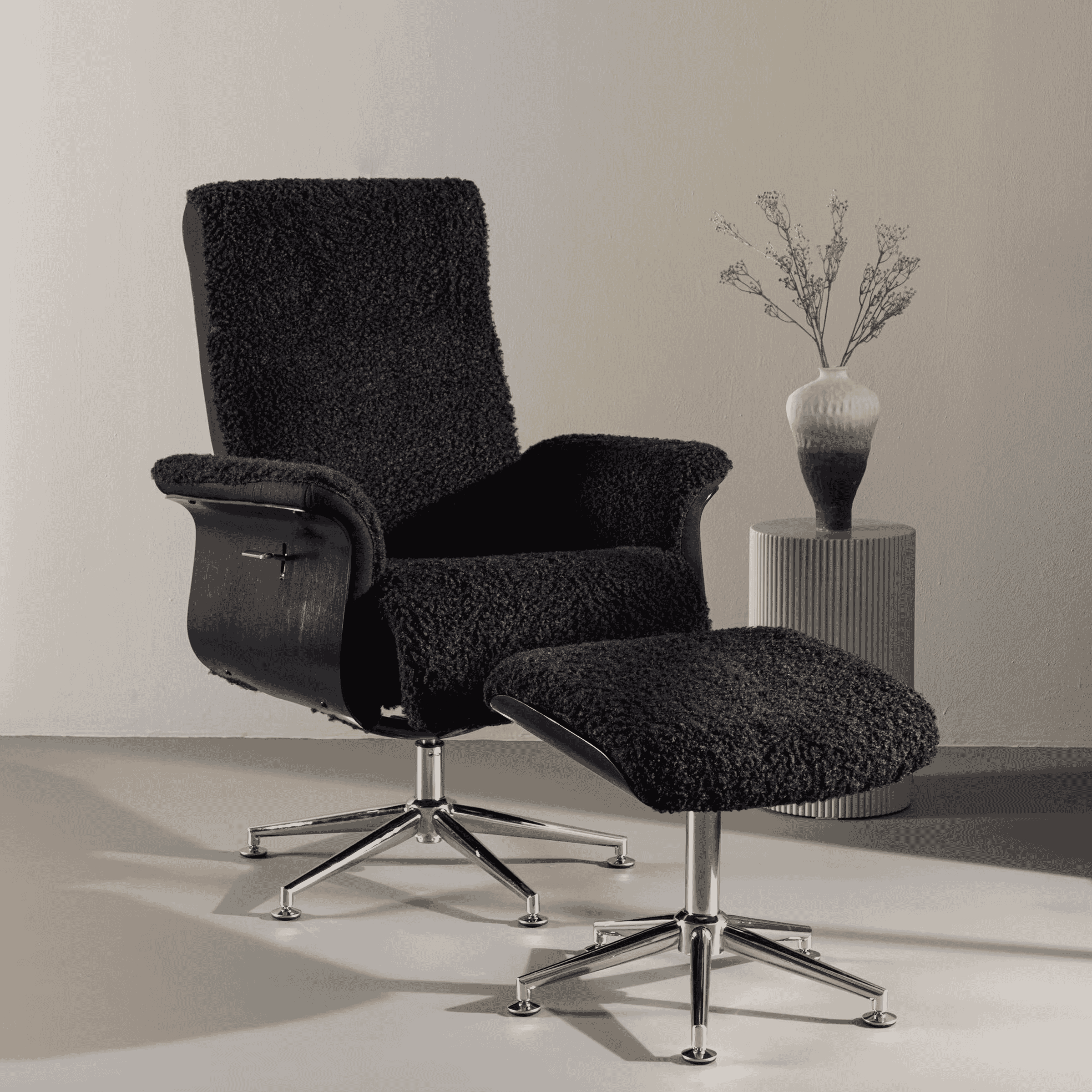 Nohr Fauteuil 'Arnoldo' Met voetenbank, Faux Fur