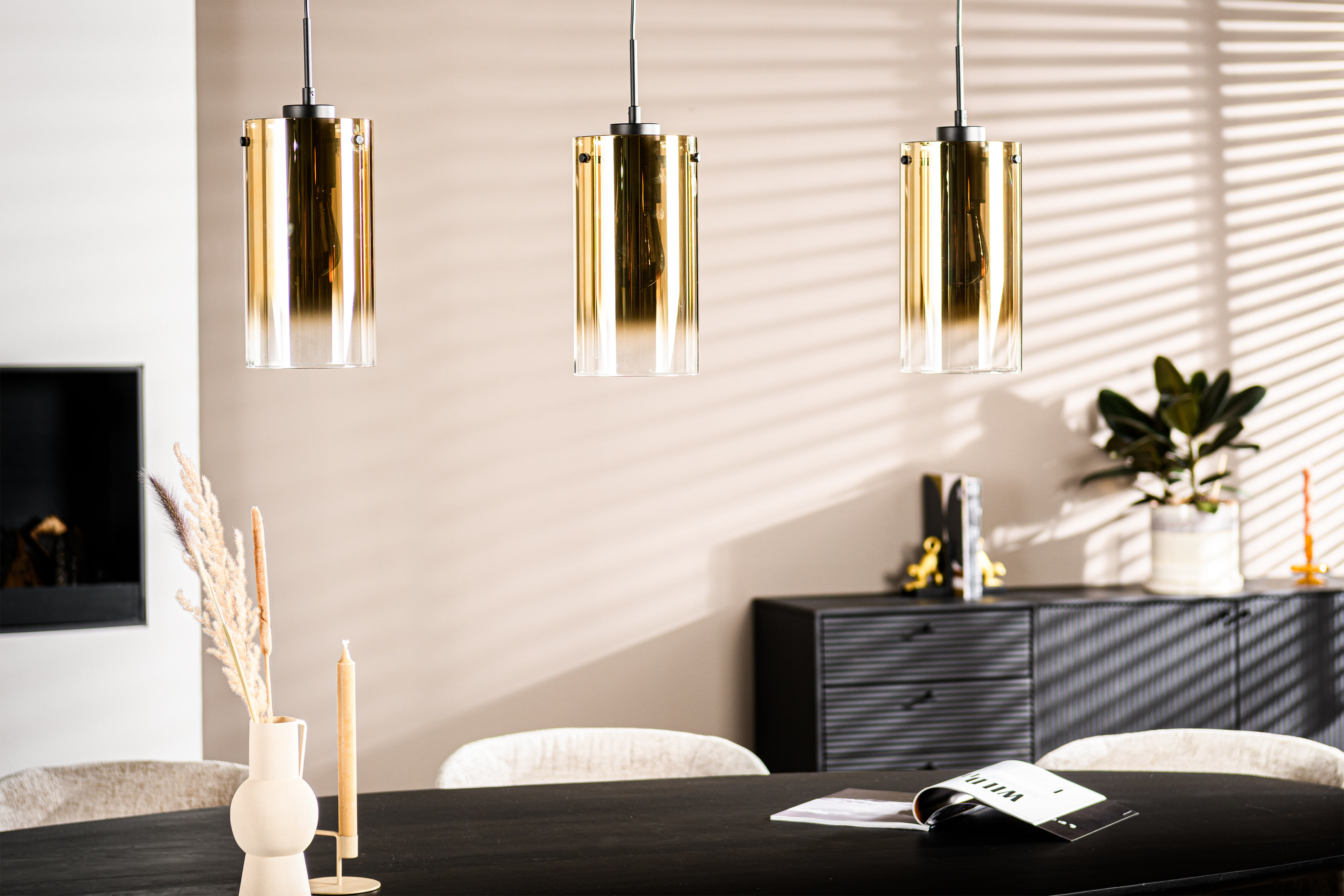 BASE Hanglamp 'Annabelle' 3-lamps, kleur Goud