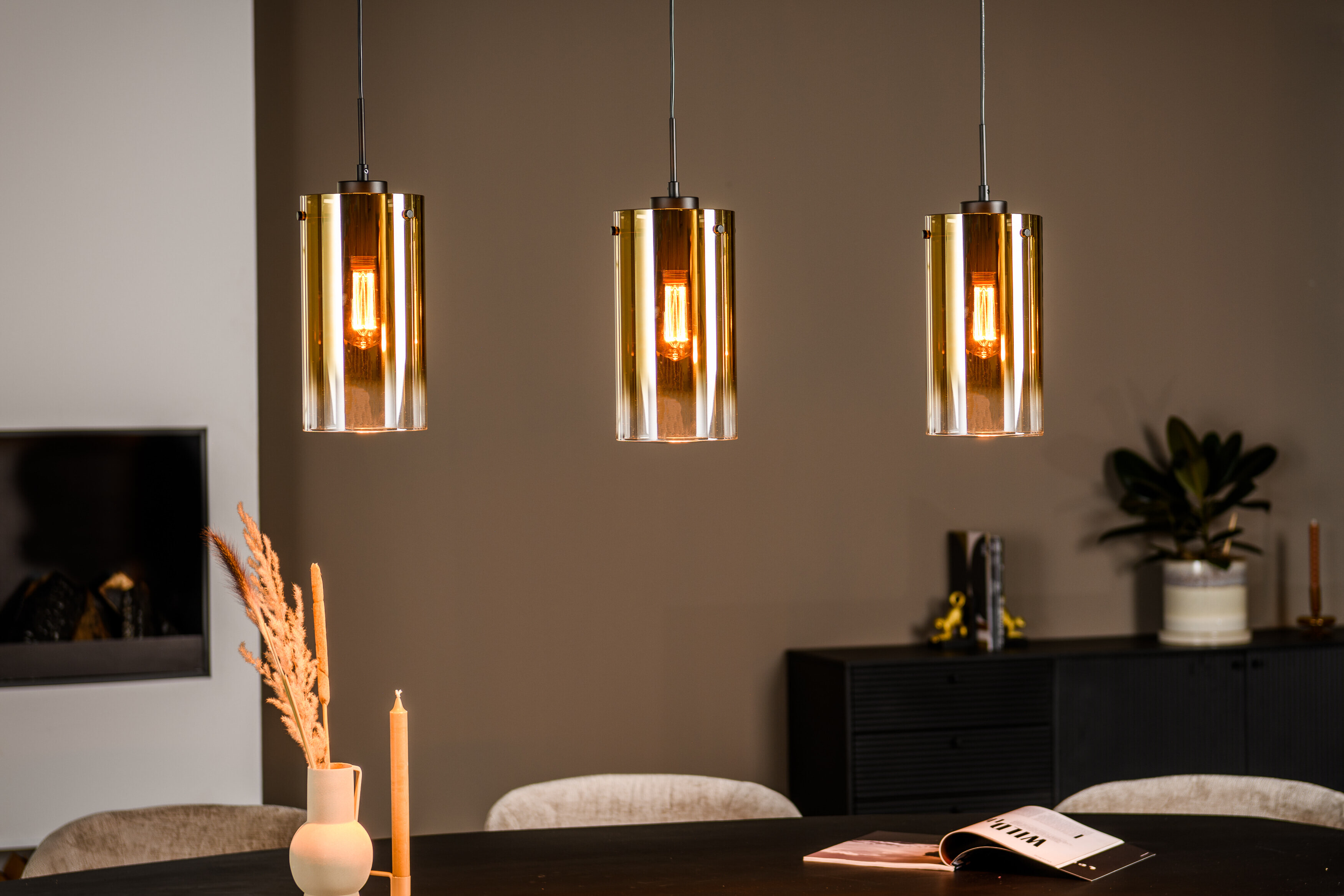 BASE Hanglamp 'Annabelle' 3-lamps, kleur Goud