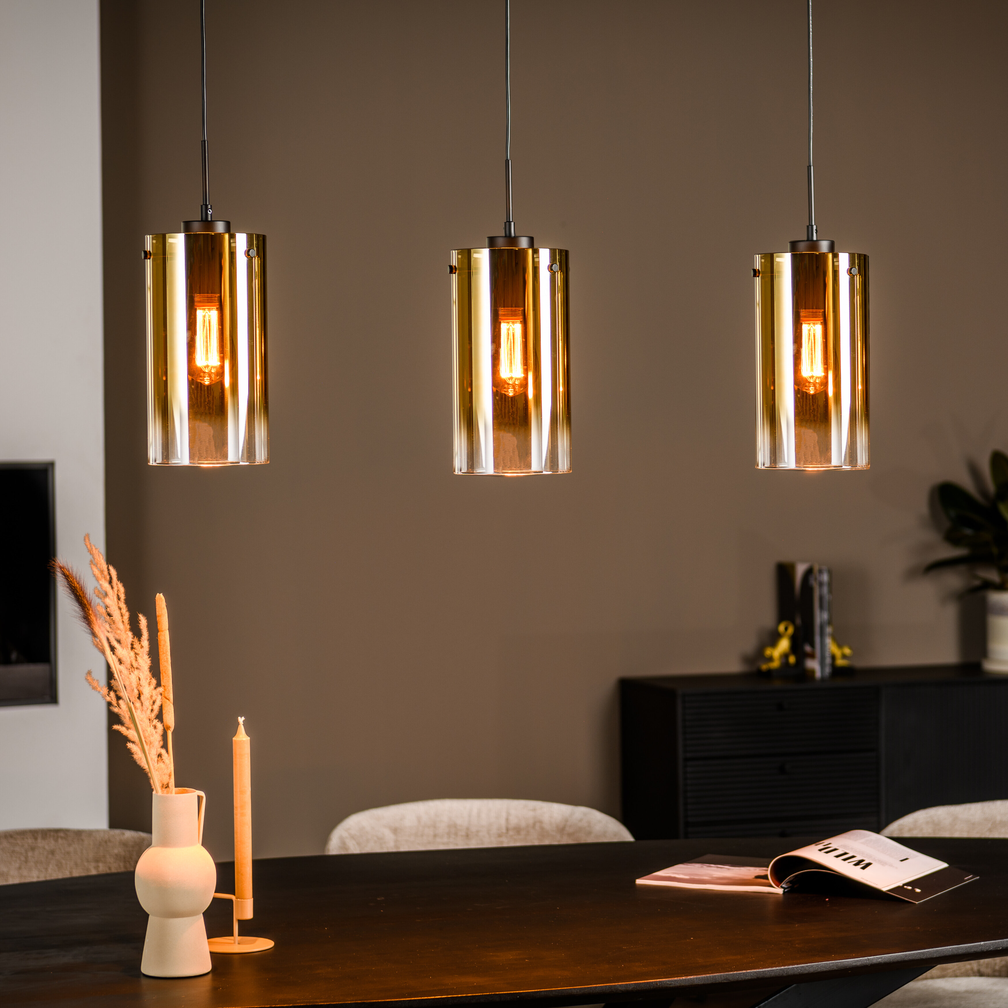 BASE Hanglamp 'Annabelle' 3-lamps, kleur Goud
