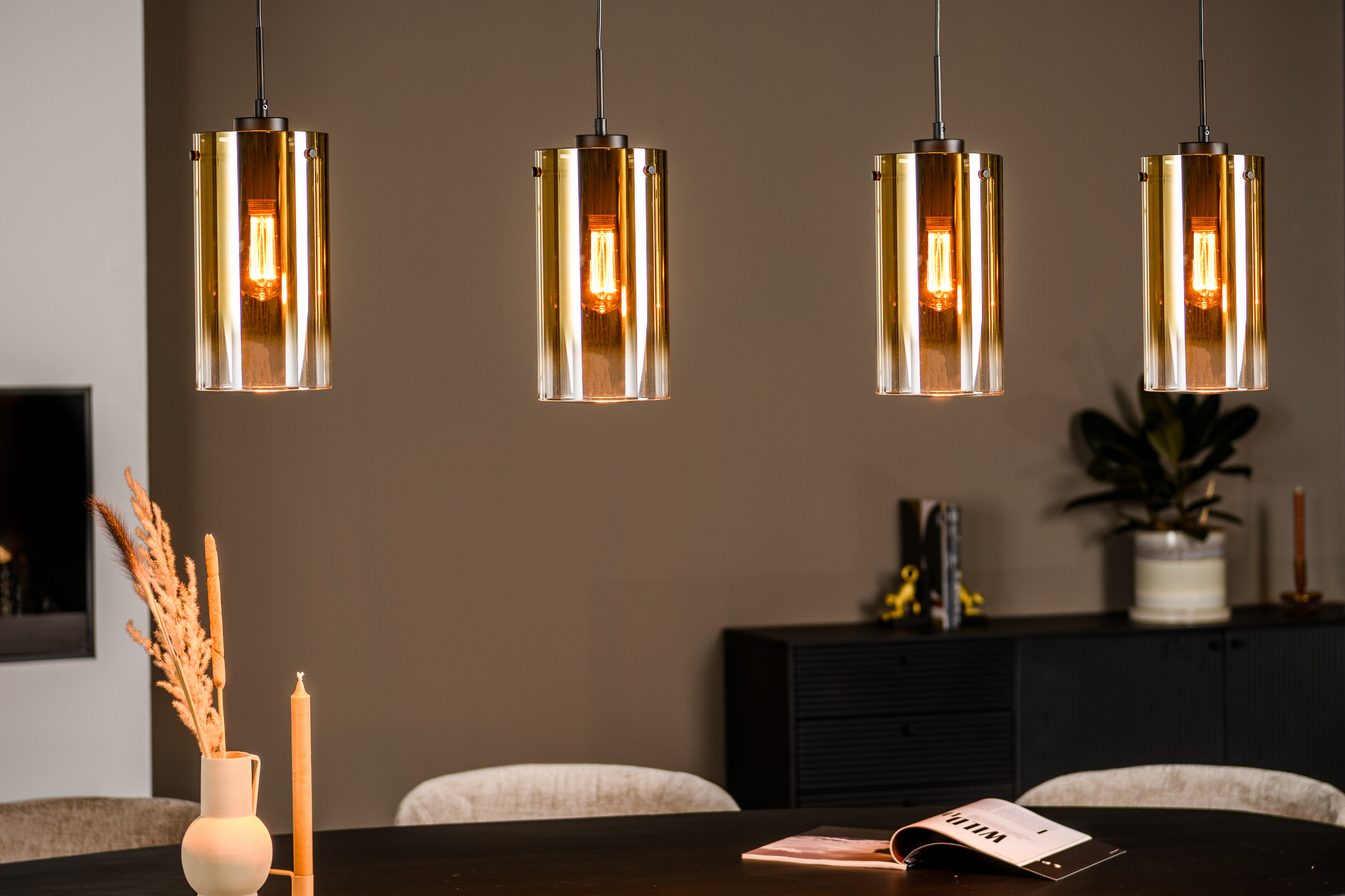 BASE Hanglamp 'Annabelle' 4-lamps, kleur Goud