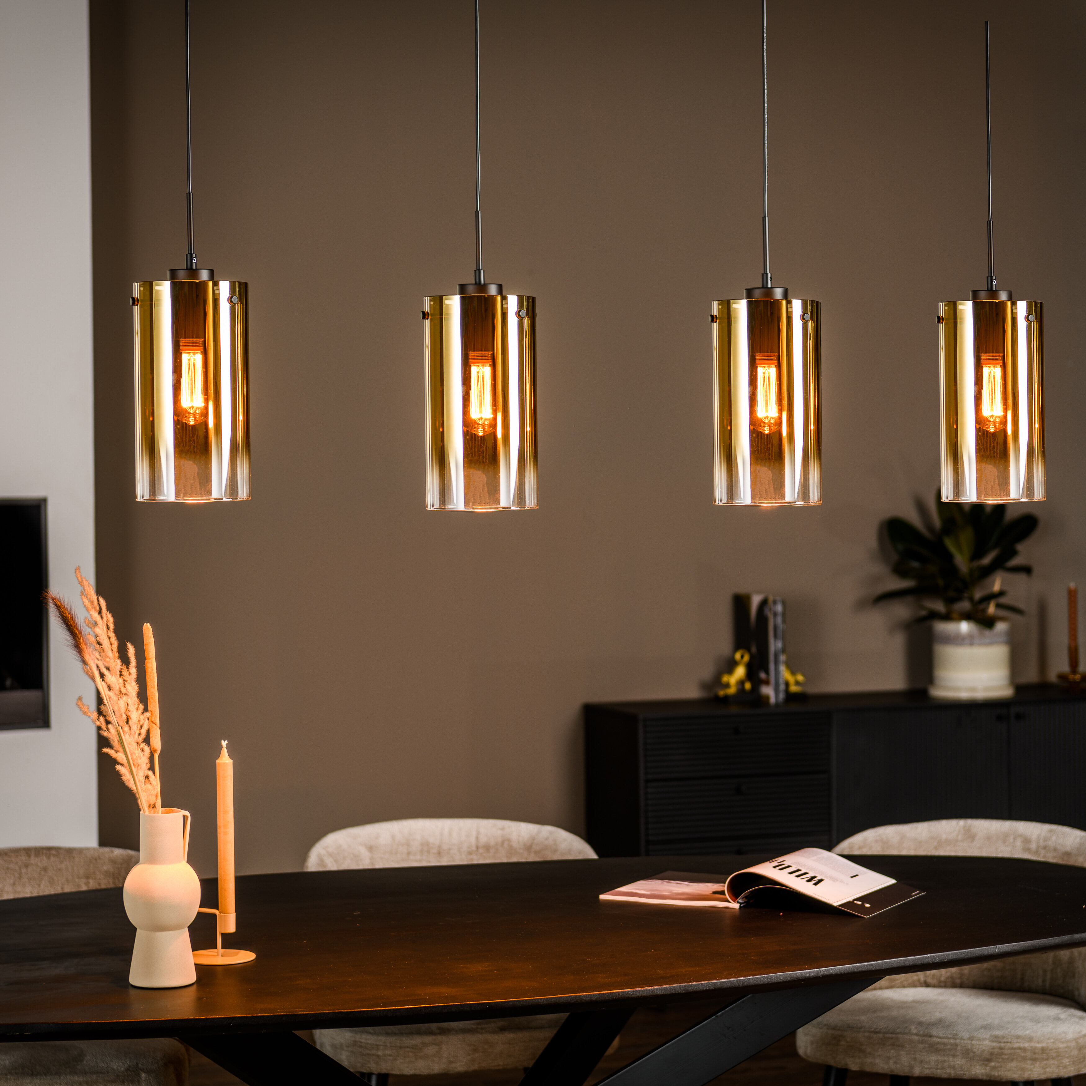 BASE Hanglamp 'Annabelle' 4-lamps, kleur Goud