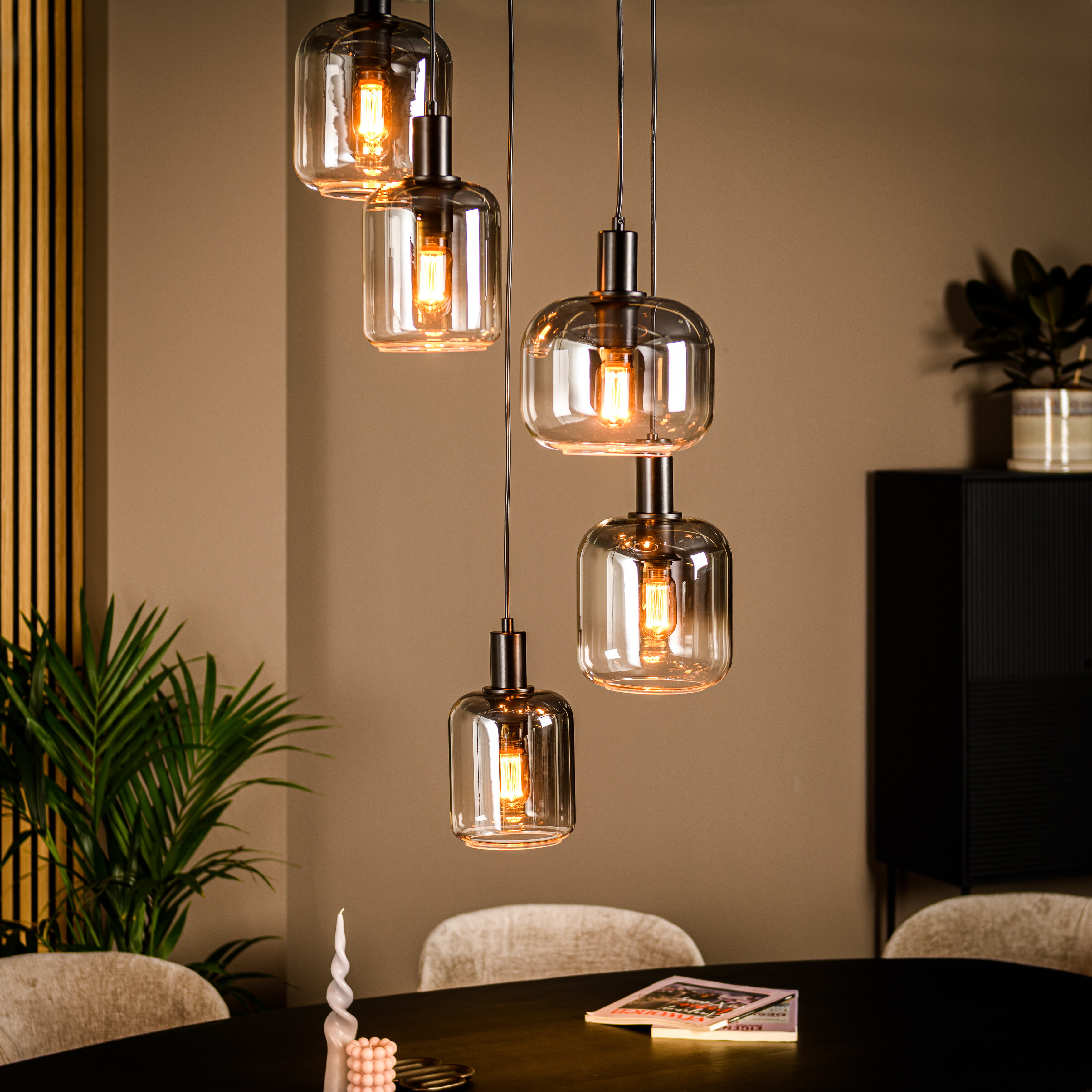 BASE Hanglamp 'Jesalyn' 5-lamps, kleur Smoke