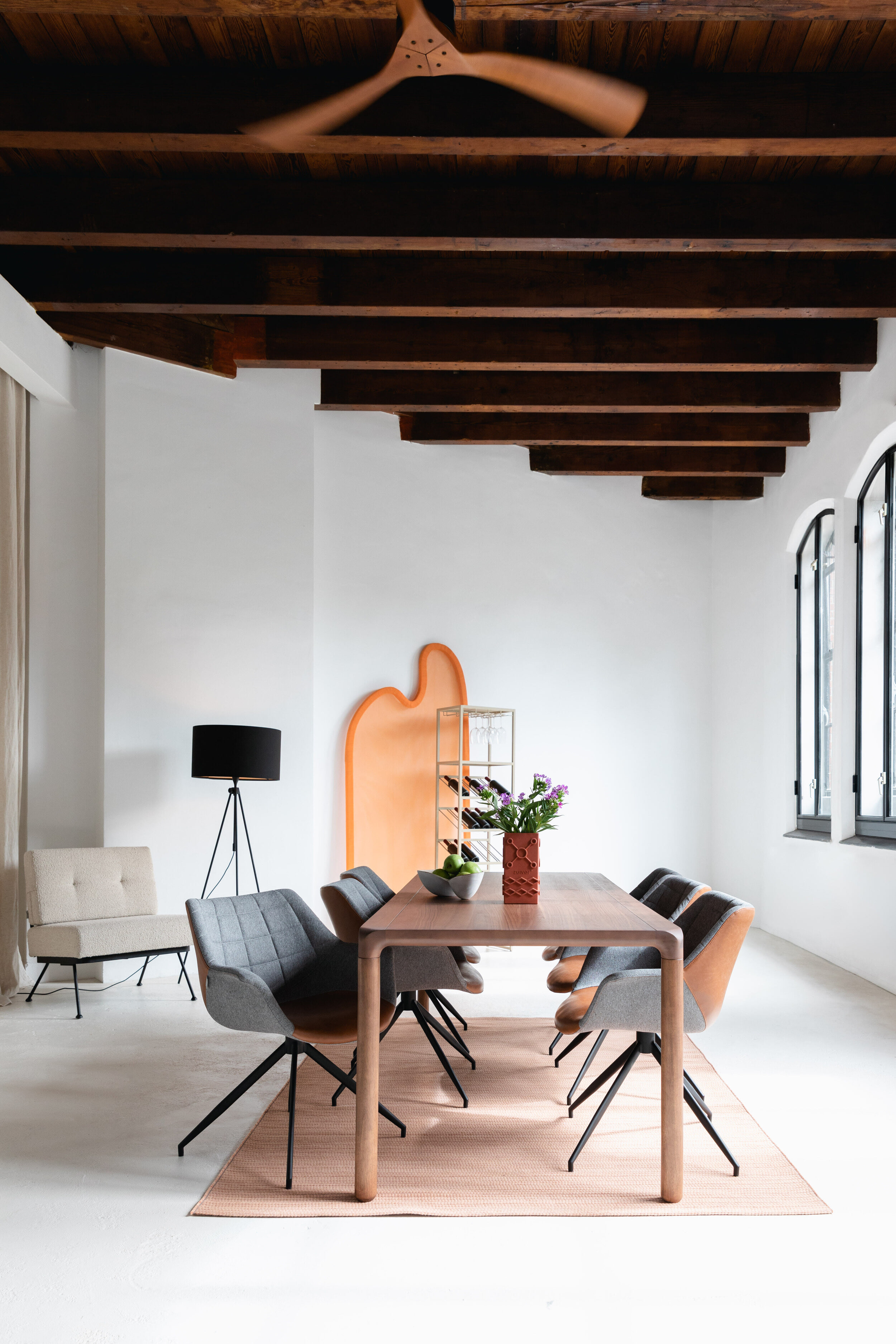 Zuiver Eetkamerstoel 'Doulton' Draaibaar Stof / PU, kleur Grijs / Bruin