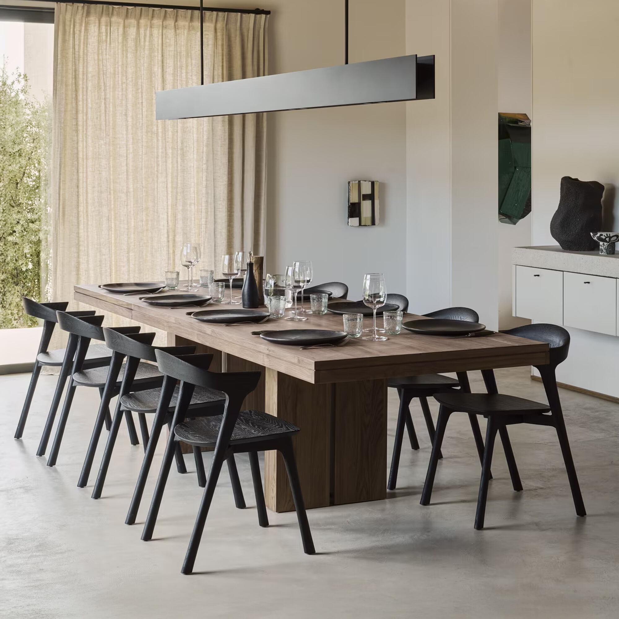 Ethnicraft Uitschuifbare Eettafel 'Double' Ruw Teakhout, 200/300 x 100cm, kleur Bruin