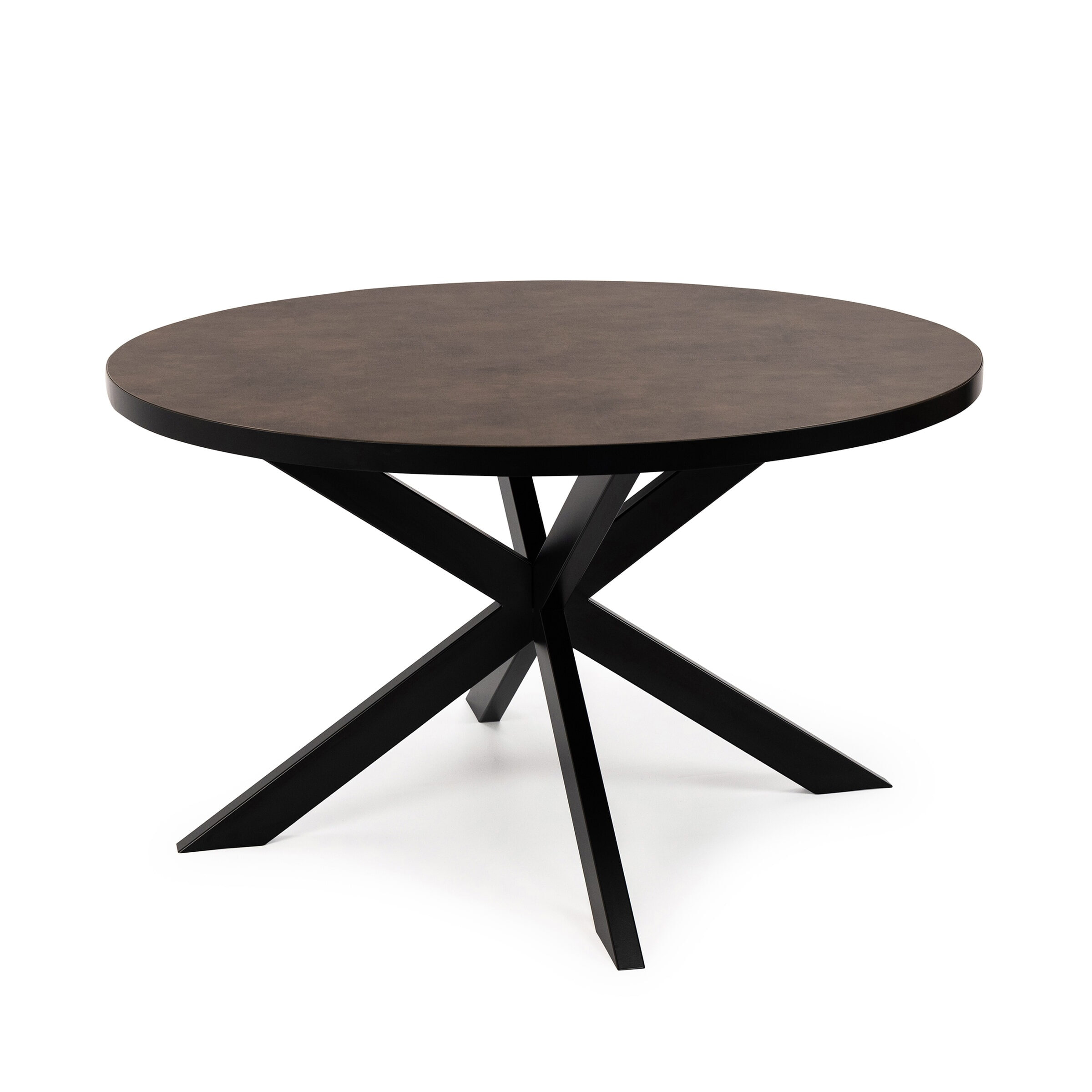 Stalux Ronde Eettafel Daan - zwart / lederlook bruin