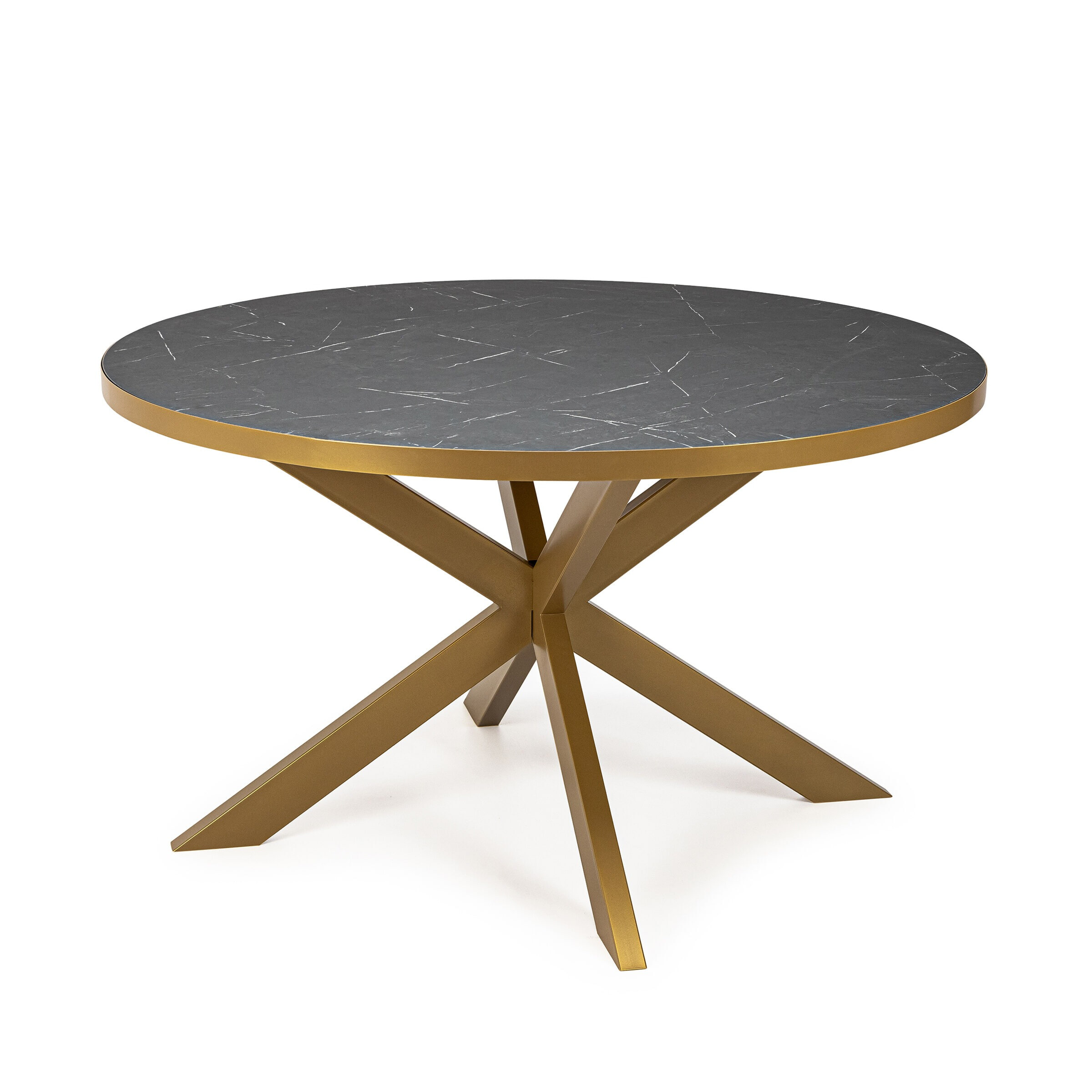 Stalux Ronde Eettafel Daan - goud / zwart marmer