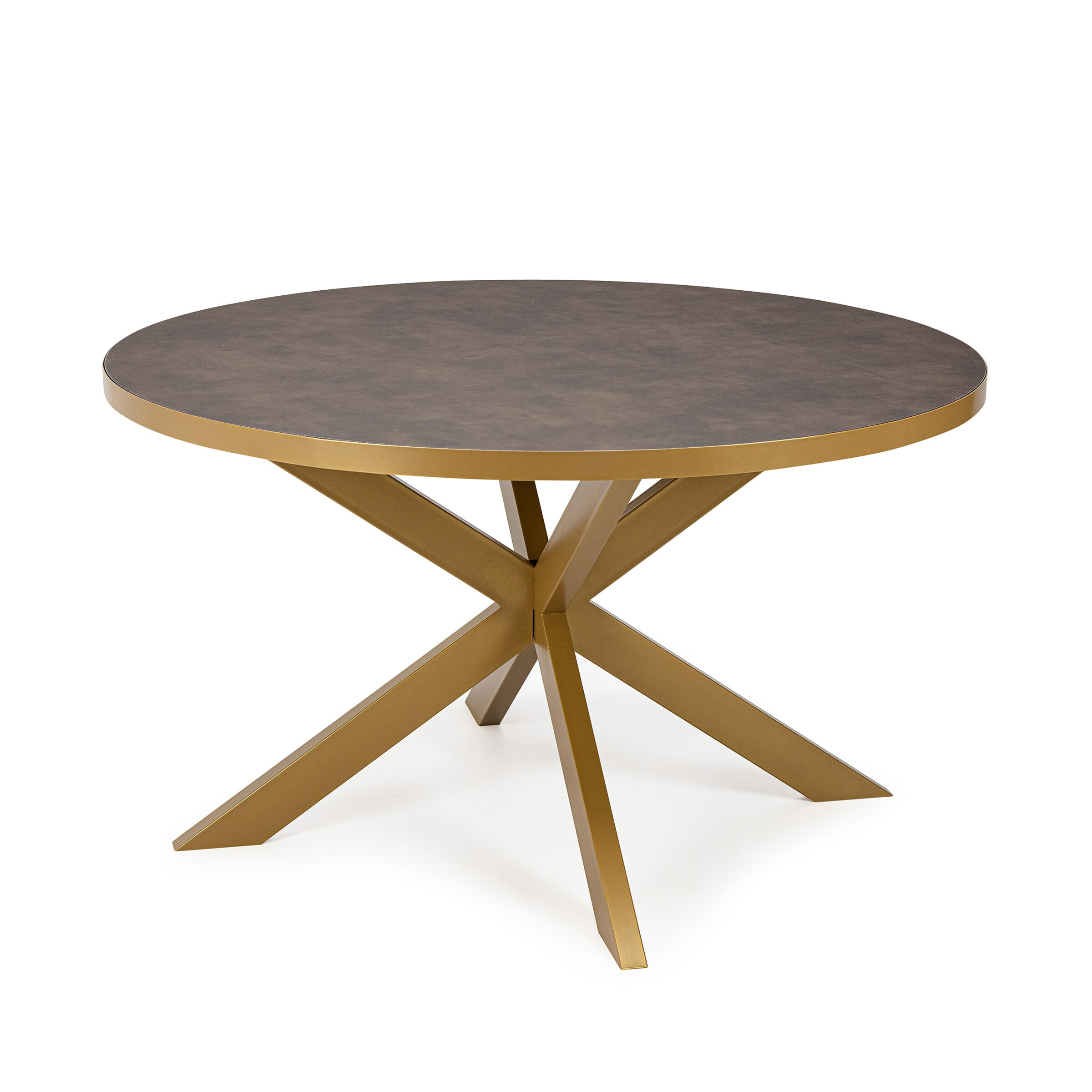 Stalux Ronde Eettafel Daan - goud / lederlook bruin