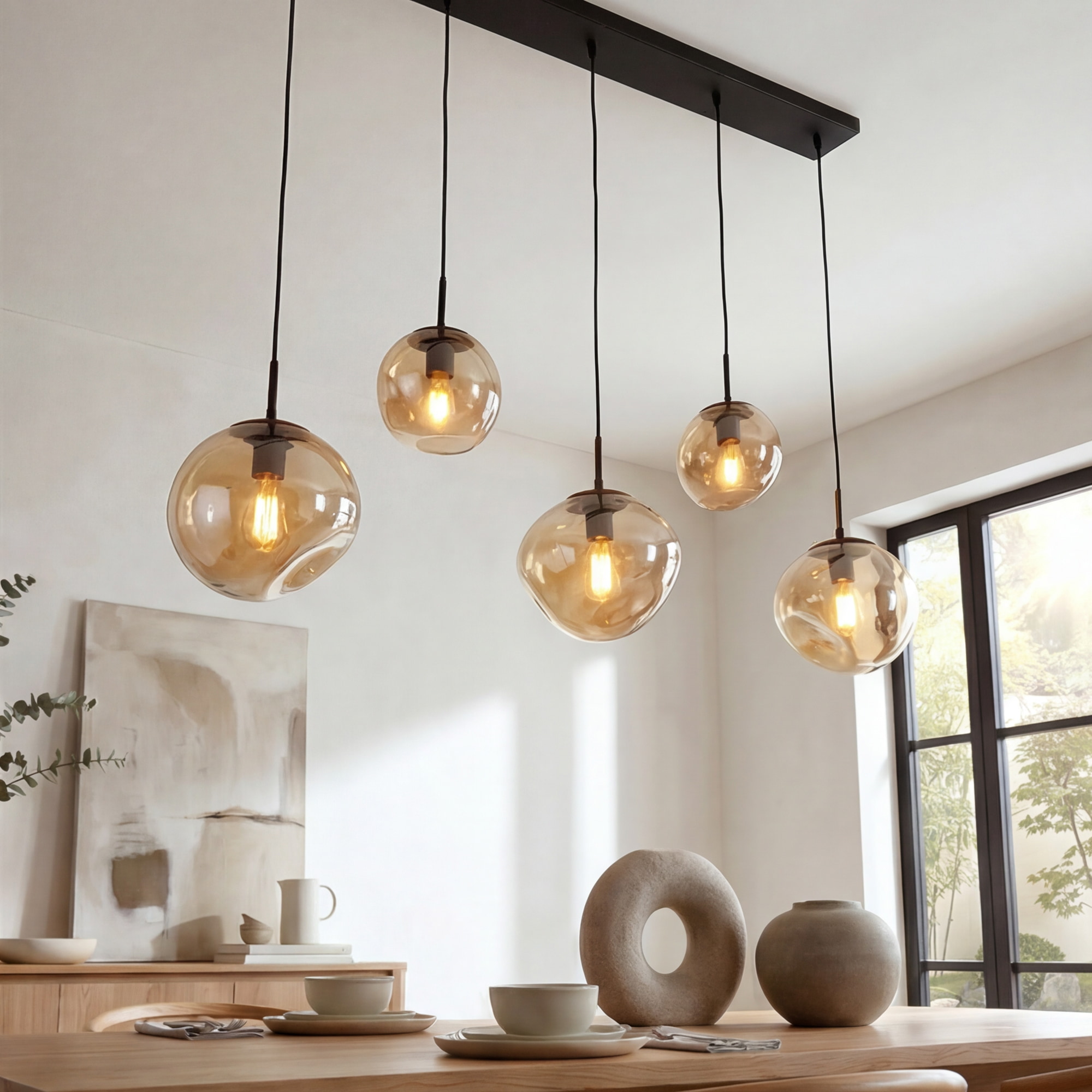 BASE Hanglamp Kasim 5-lamps, Glas - Amber