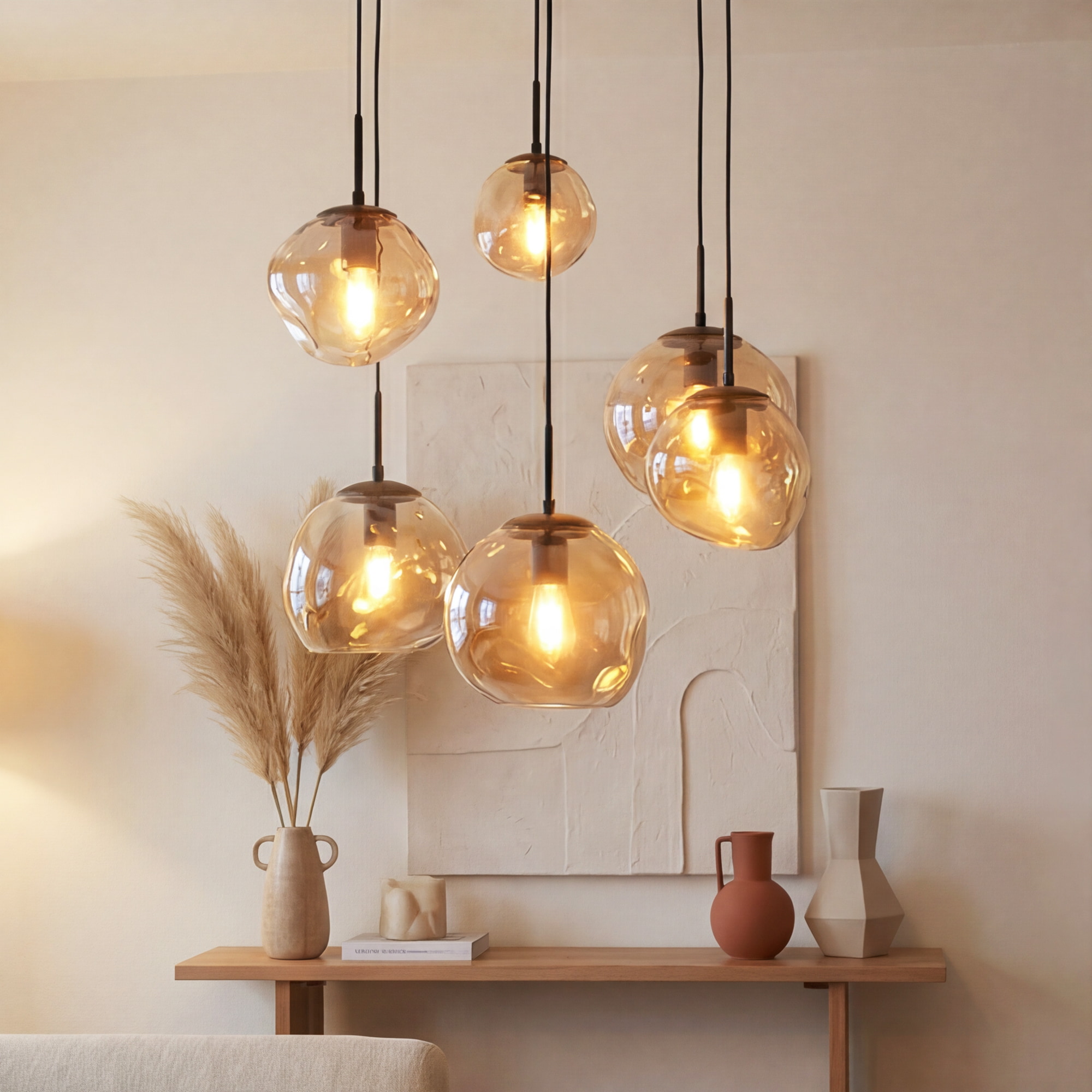 BASE Hanglamp Kasim 6-lamps, Glas - Amber