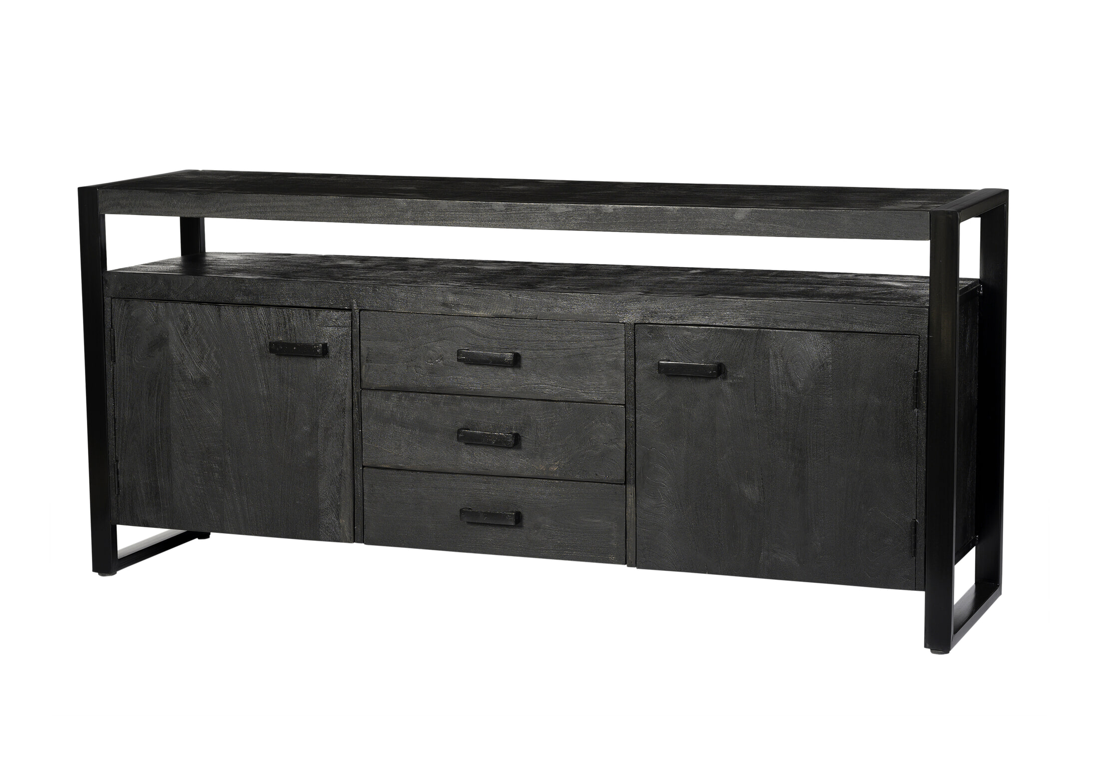 Livingfurn Dressoir Norris Mangohout en staal - Zwart