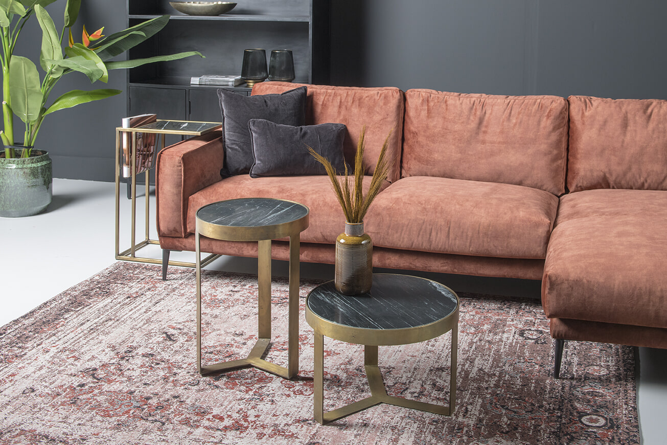 LivingFurn Salontafel 'Glennis' Ø40cm, kleur Zwart/Goud