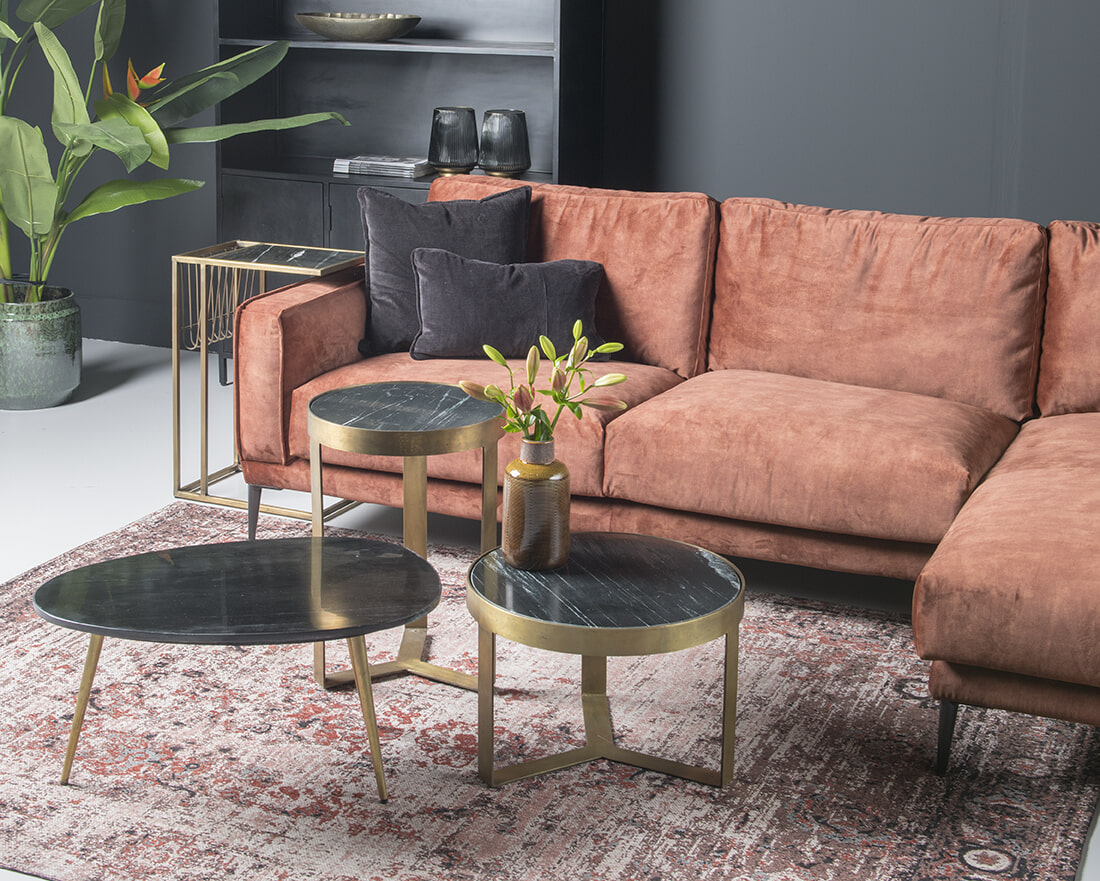 LivingFurn Salontafel 'Glennis' Ø40cm, kleur Zwart/Goud