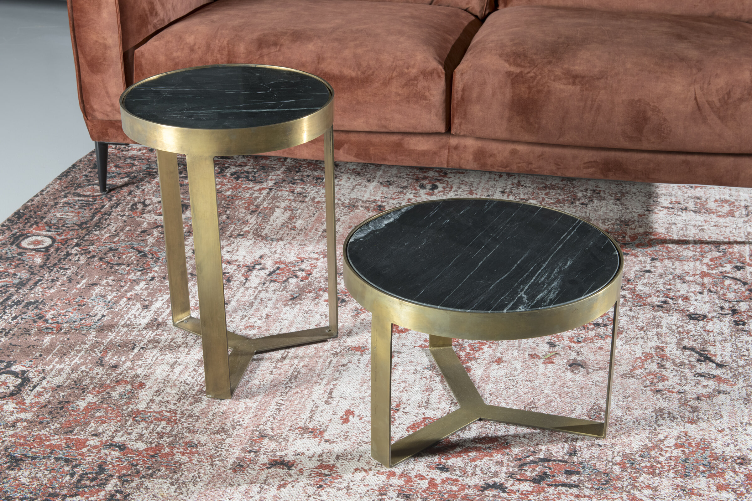 LivingFurn Salontafel 'Glennis' Ø40cm, kleur Zwart/Goud