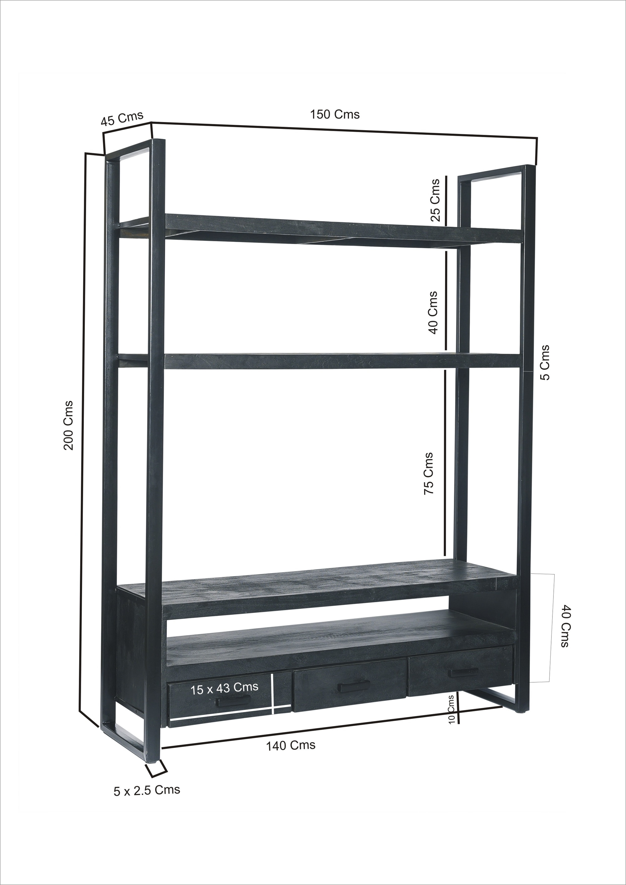 Livingfurn Hoog TV-meubel 'Norris' Mangohout en staal, 150 cm