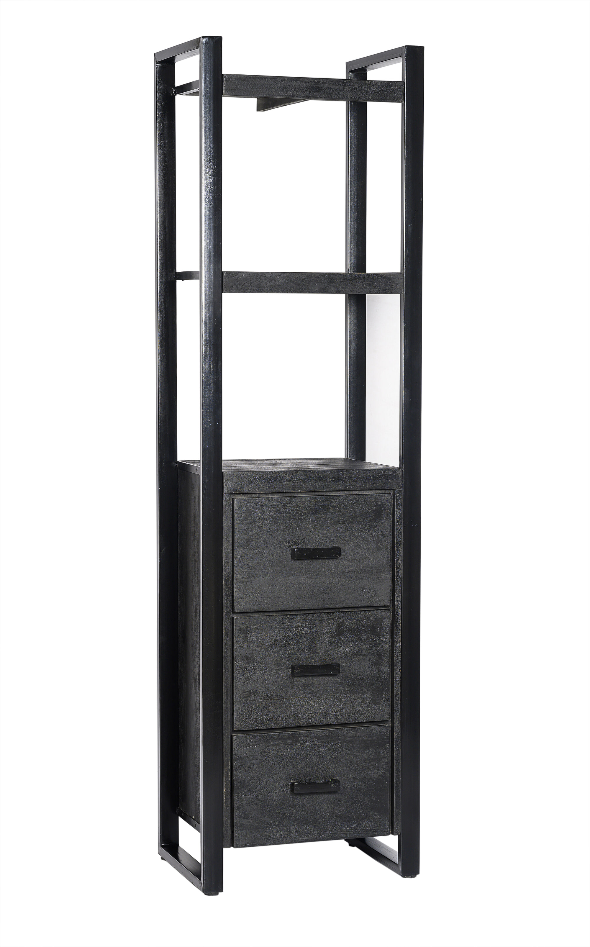 Livingfurn Boekenkast Norris Mangohout en staal, 200 x 55cm - Zwart