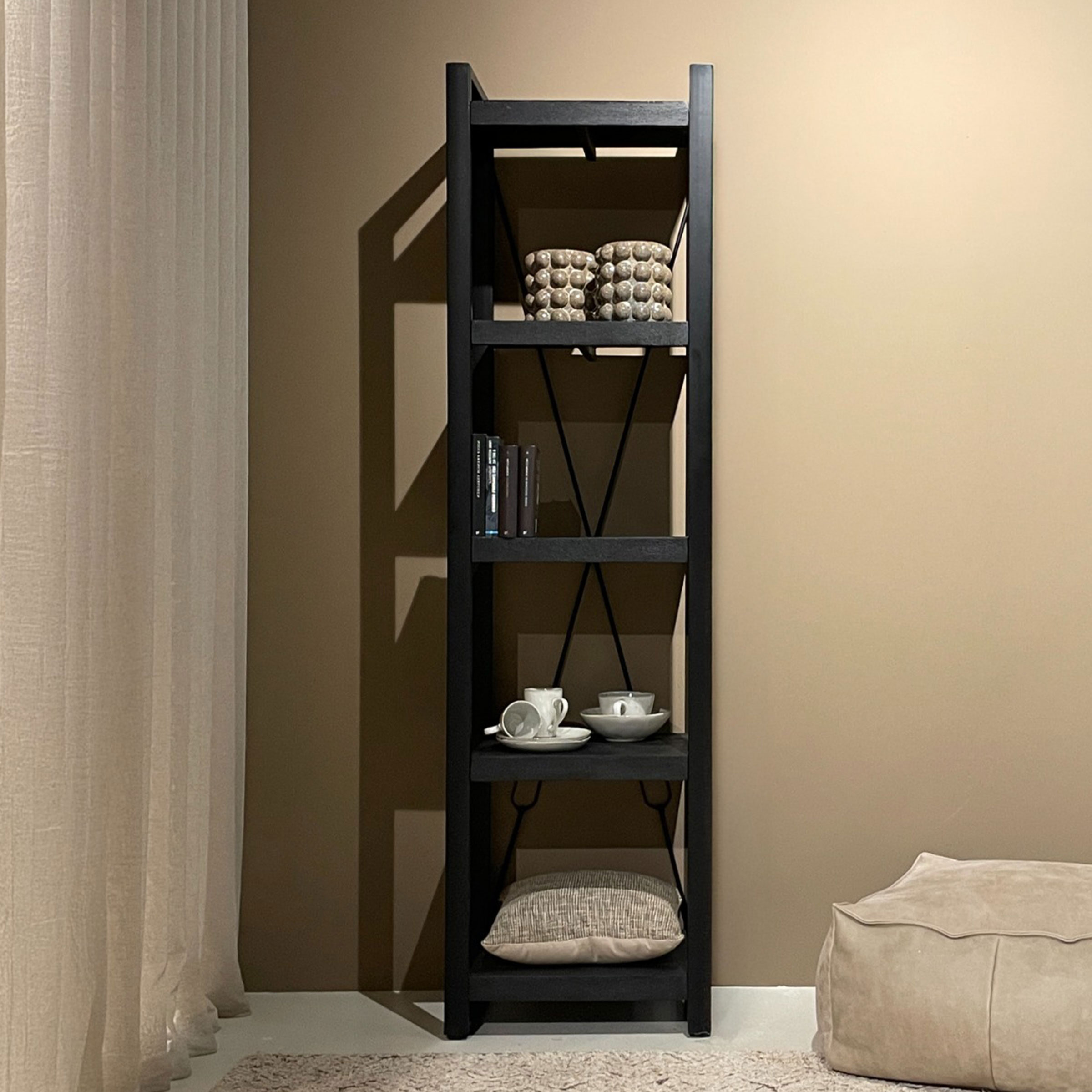 Livingfurn Wandrek 'Norris' Mangohout en staal, 200 x 55cm