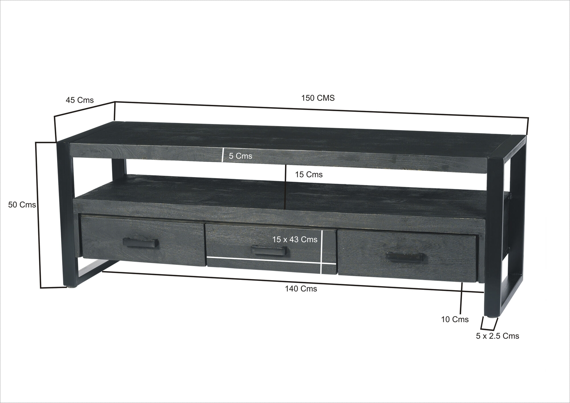 Livingfurn TV-meubel 'Norris' Mangohout en staal, 150 cm