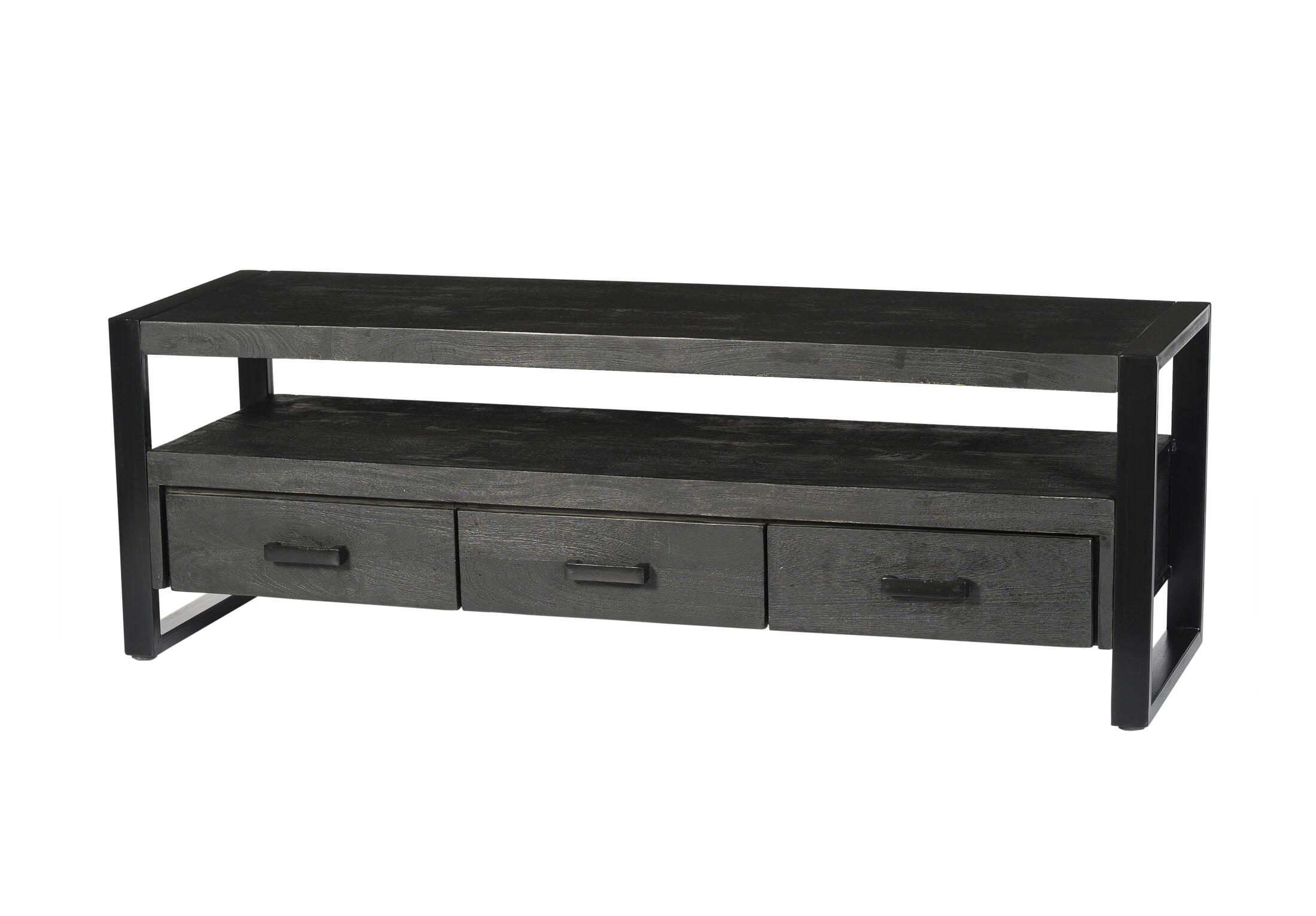 Livingfurn TV-meubel Norris Mangohout en staal, 150 cm - Zwart