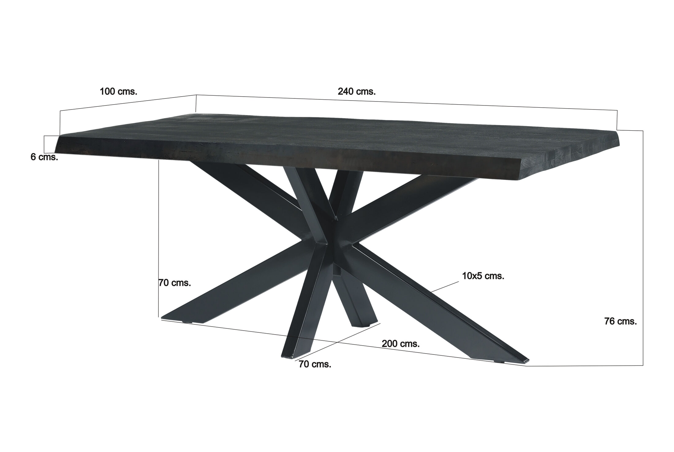 Livingfurn Eettafel 'Norris Spider' Mangohout en staal, 240 x 100cm