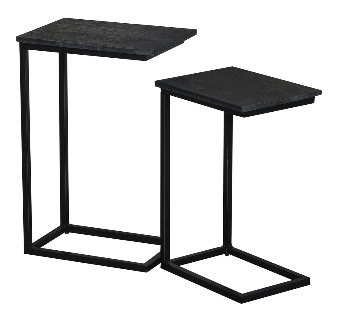 Livingfurn Laptoptafel 'Norris' Mangohout en staal, Set van 2 stuks