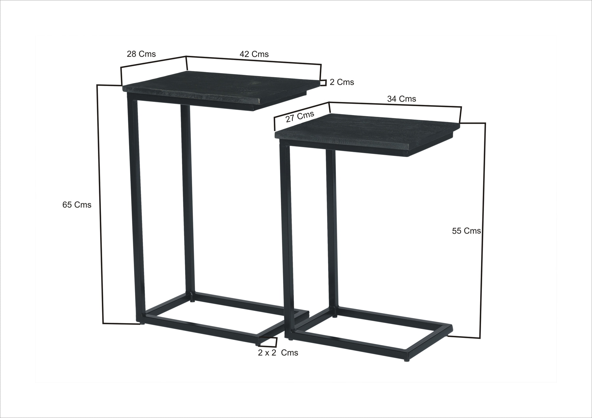 Livingfurn Laptoptafel 'Norris' Mangohout en staal, Set van 2 stuks