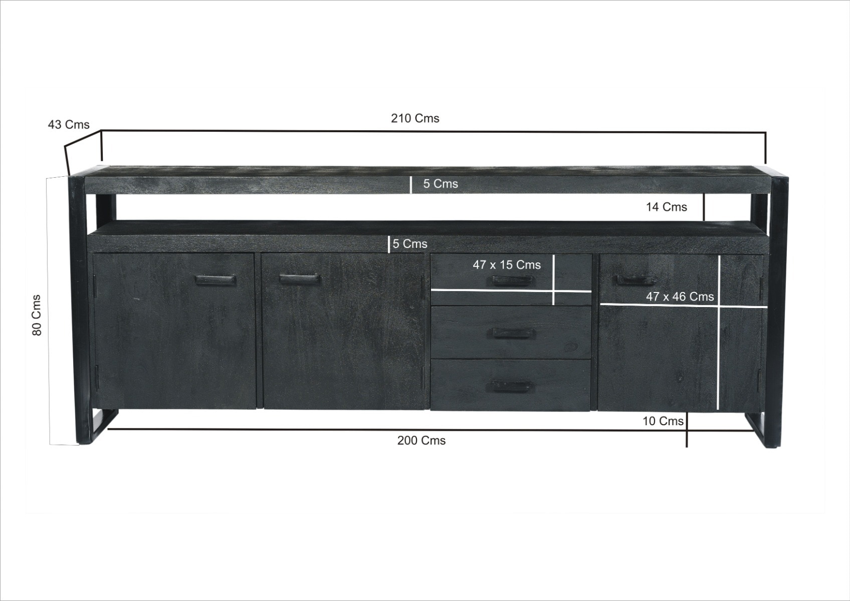 Livingfurn Dressoir 'Norris' Mangohout en staal, 210 cm