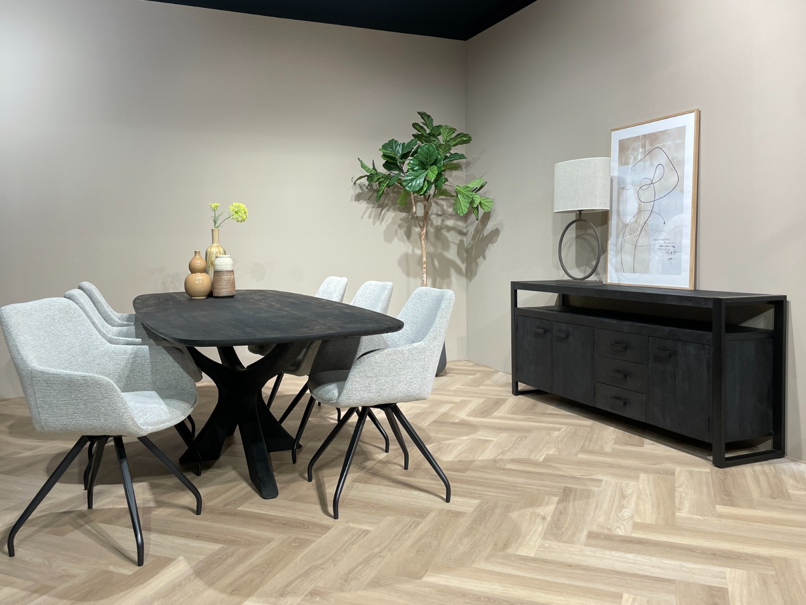 Livingfurn Dressoir 'Norris' Mangohout en staal, 210 cm