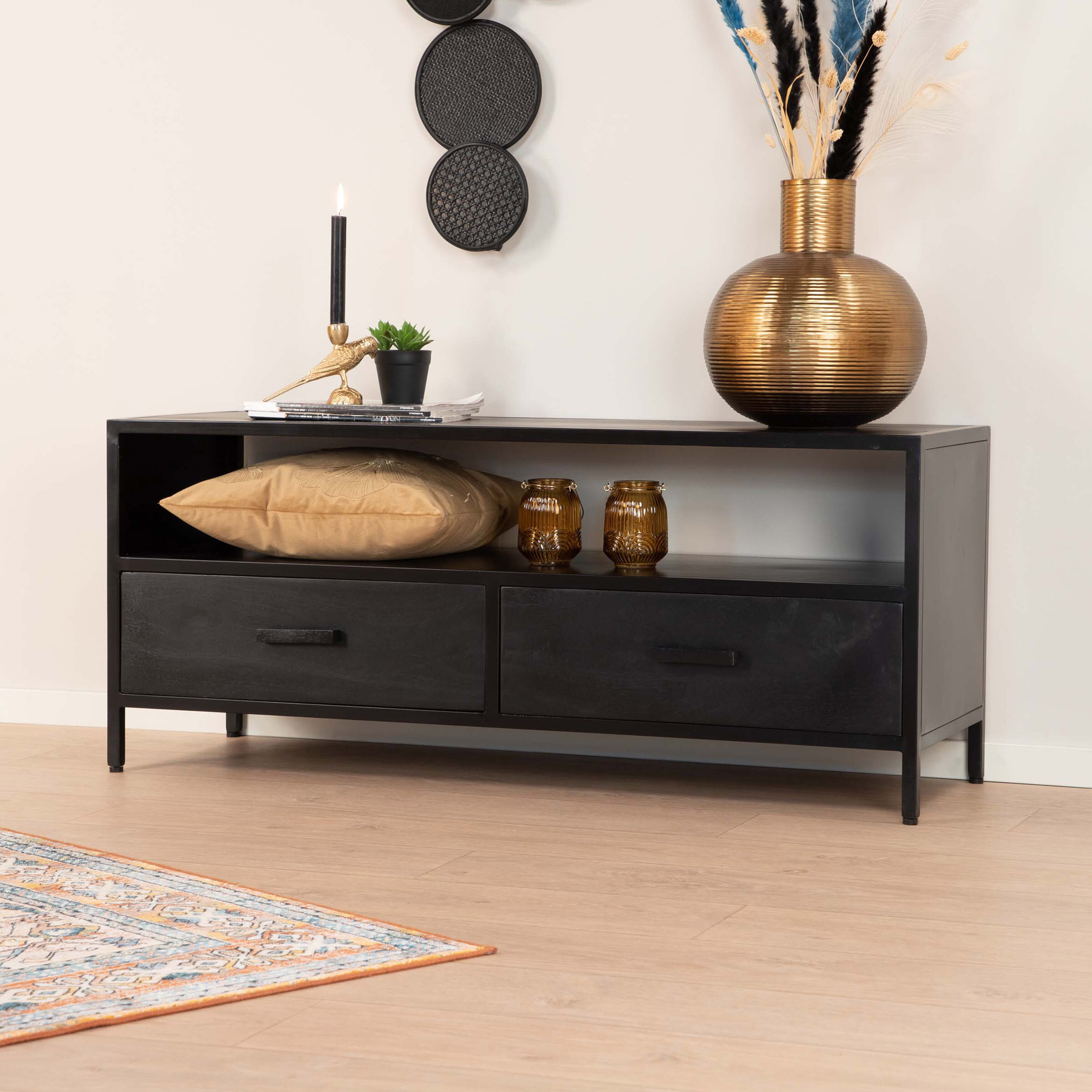 Livingfurn TV-meubel Kala 120cm Mangohout - zwart