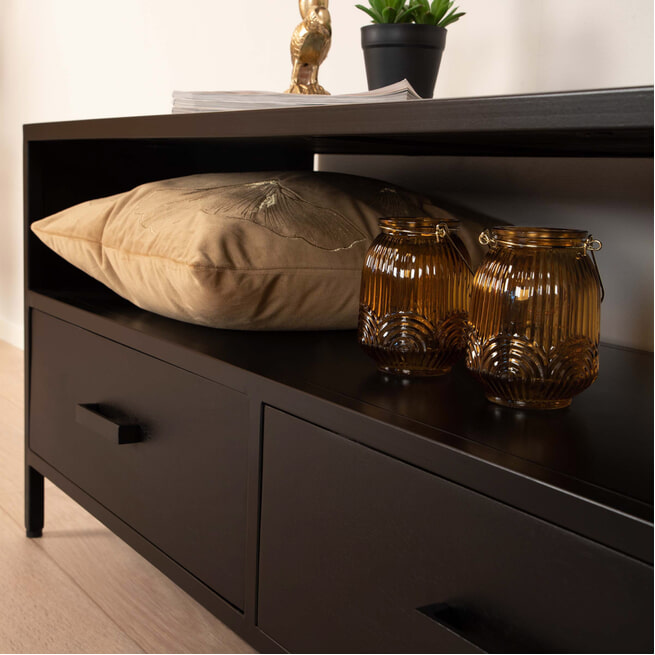 Livingfurn TV-meubel 'Kala' 120cm Mangohout, kleur zwart