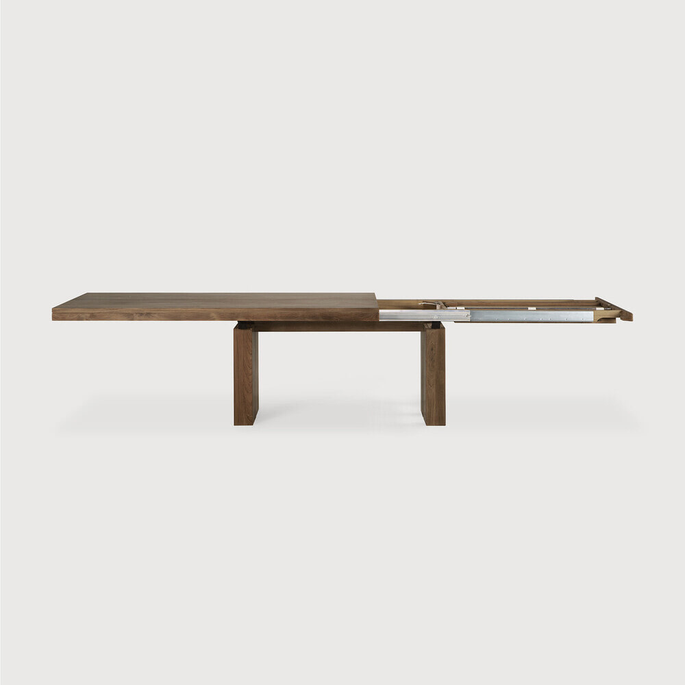 Ethnicraft Uitschuifbare Eettafel 'Double' Ruw Teakhout, 200/300 x 100cm, kleur Bruin