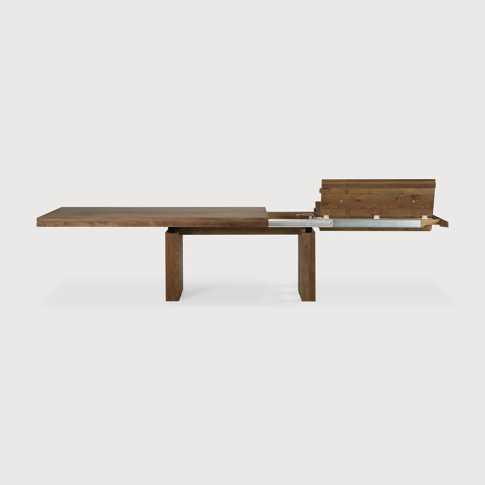 Ethnicraft Uitschuifbare Eettafel 'Double' Ruw Teakhout, 200/300 x 100cm, kleur Bruin