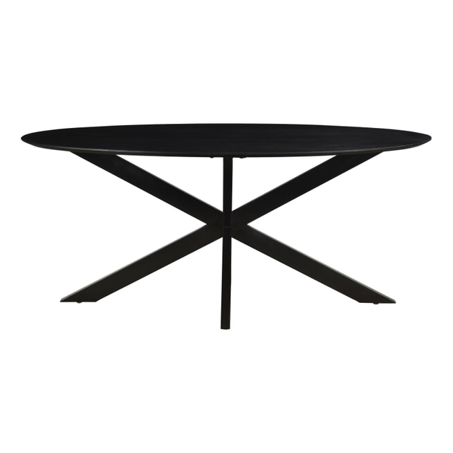 LivingFurn Ovale Eettafel 'Oslo' Acaciahout en staal, kleur Zwart, 160 x 90cm
