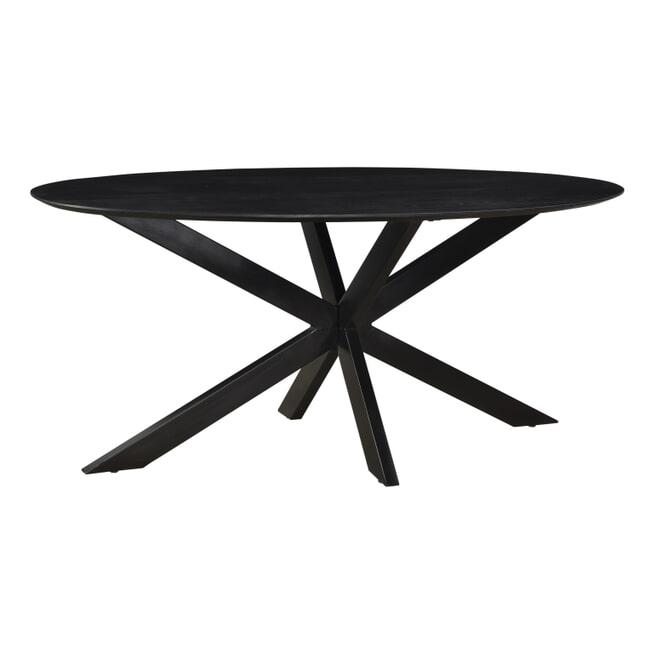 LivingFurn Ovale Eettafel 'Oslo' Acaciahout en staal, kleur Zwart, 160 x 90cm