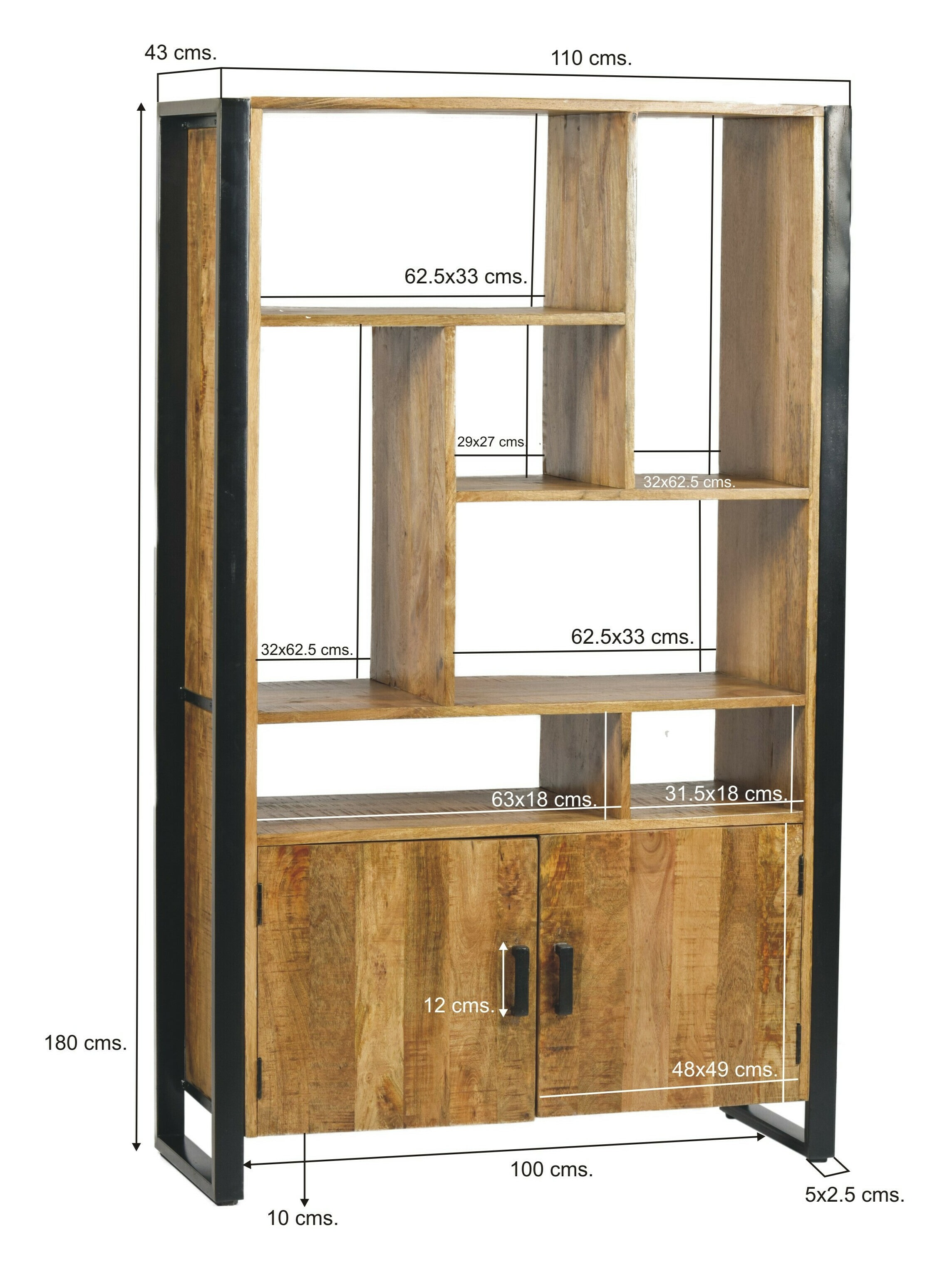 Livingfurn Wandkast 'Nairobi' Mangohout en staal, 180 x 110cm
