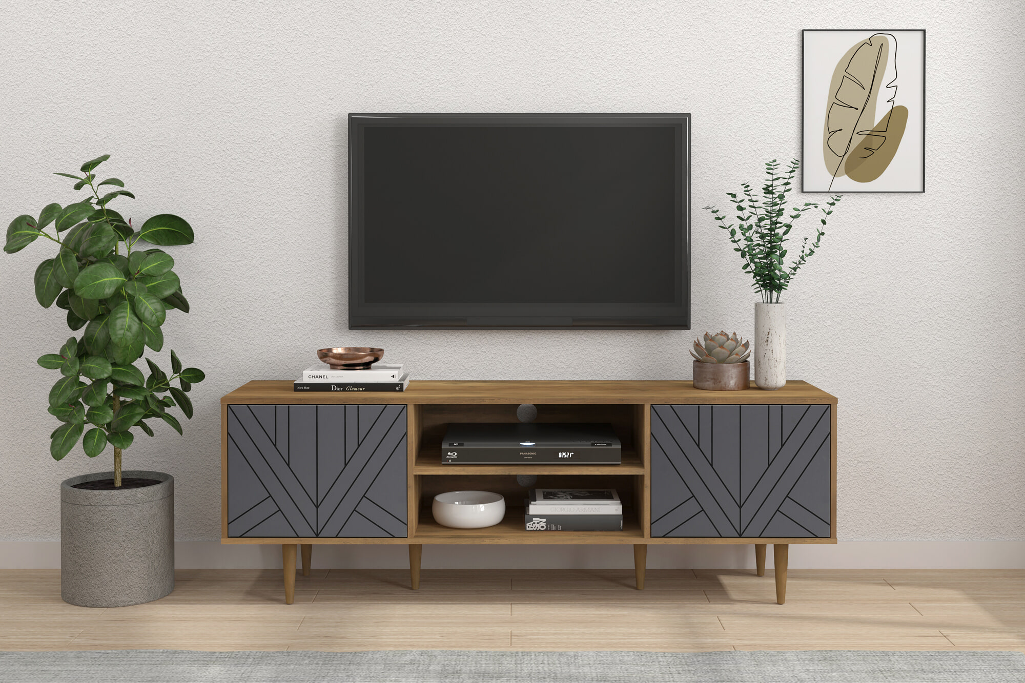 Artistiq TV-meubel 'Beckham' 160cm, kleur Grijs / Naturel