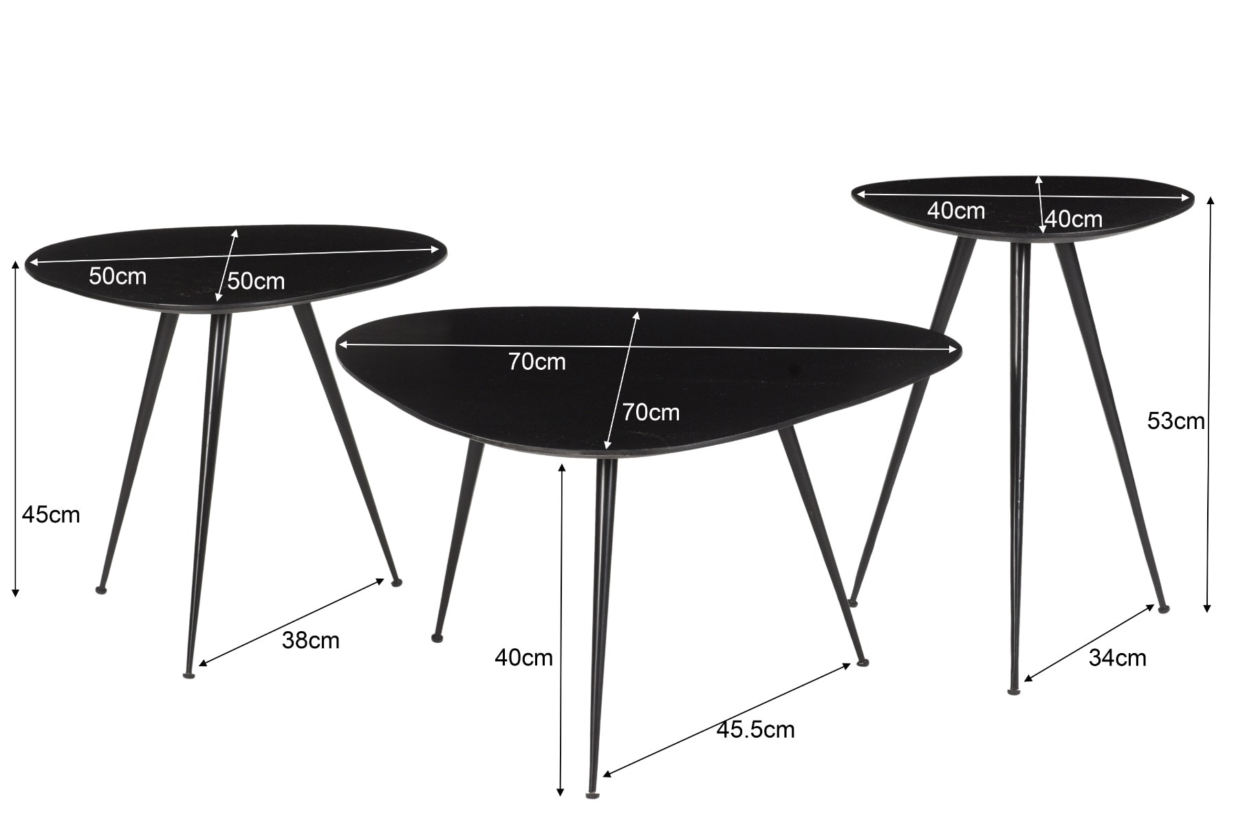 Brix Organische Salontafel 'Loua' Set van 3 stuks, kleur Zwart