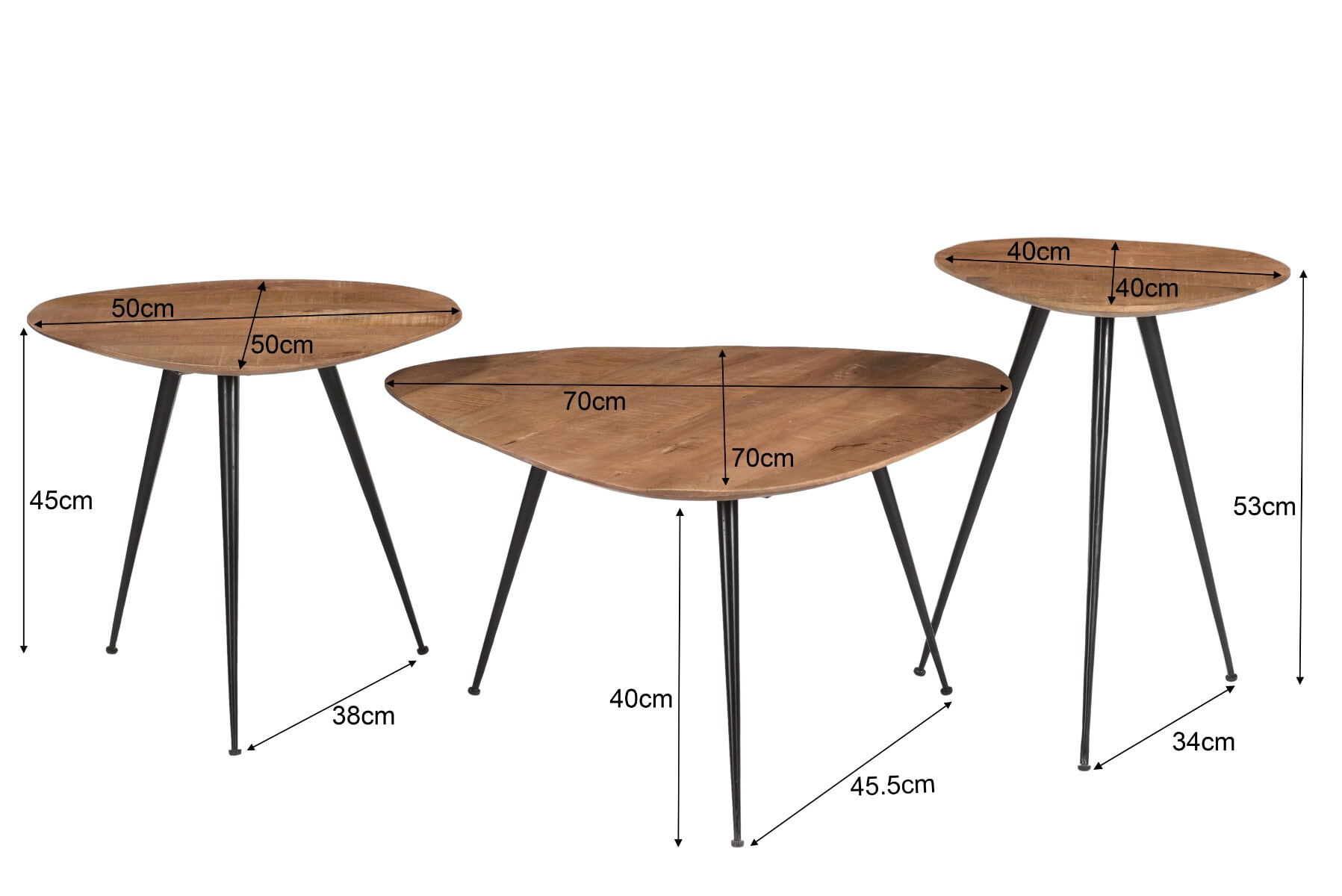 Brix Organische Salontafel 'Loua' Set van 3 stuks, kleur Naturel