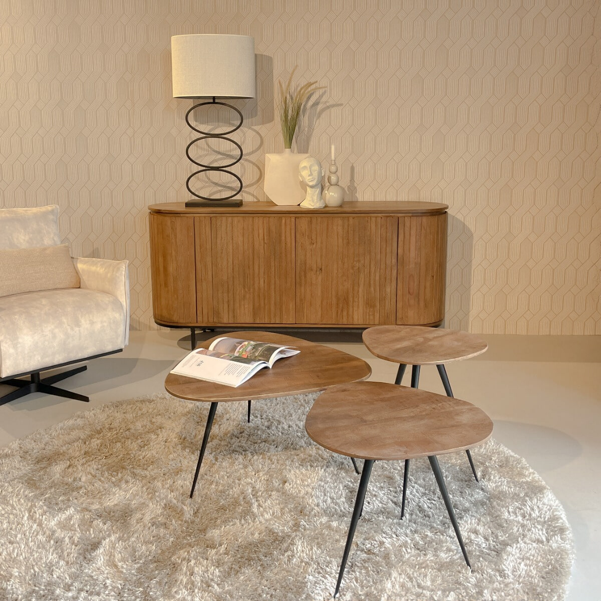 Brix Organische Salontafel 'Loua' Set van 3 stuks, kleur Naturel