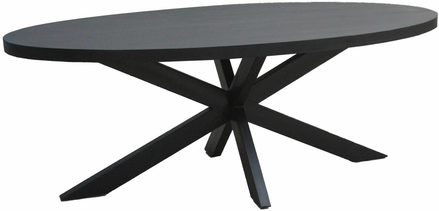 LivingFurn Ovale Eettafel 'Kala Spider' Mangohout en staal, 180 x 90cm, kleur zwart