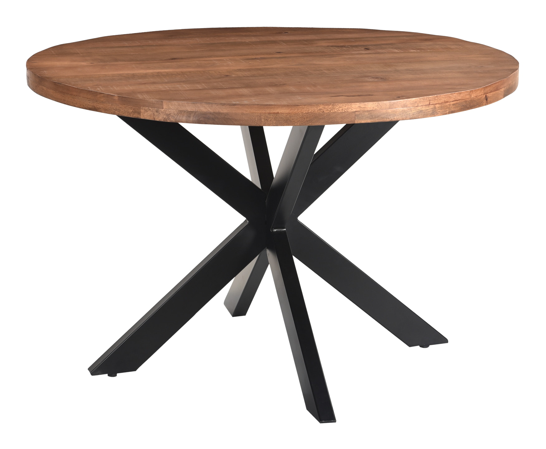 LivingFurn Ronde Eettafel 'Rocky' Mangohout en staal, 120cm