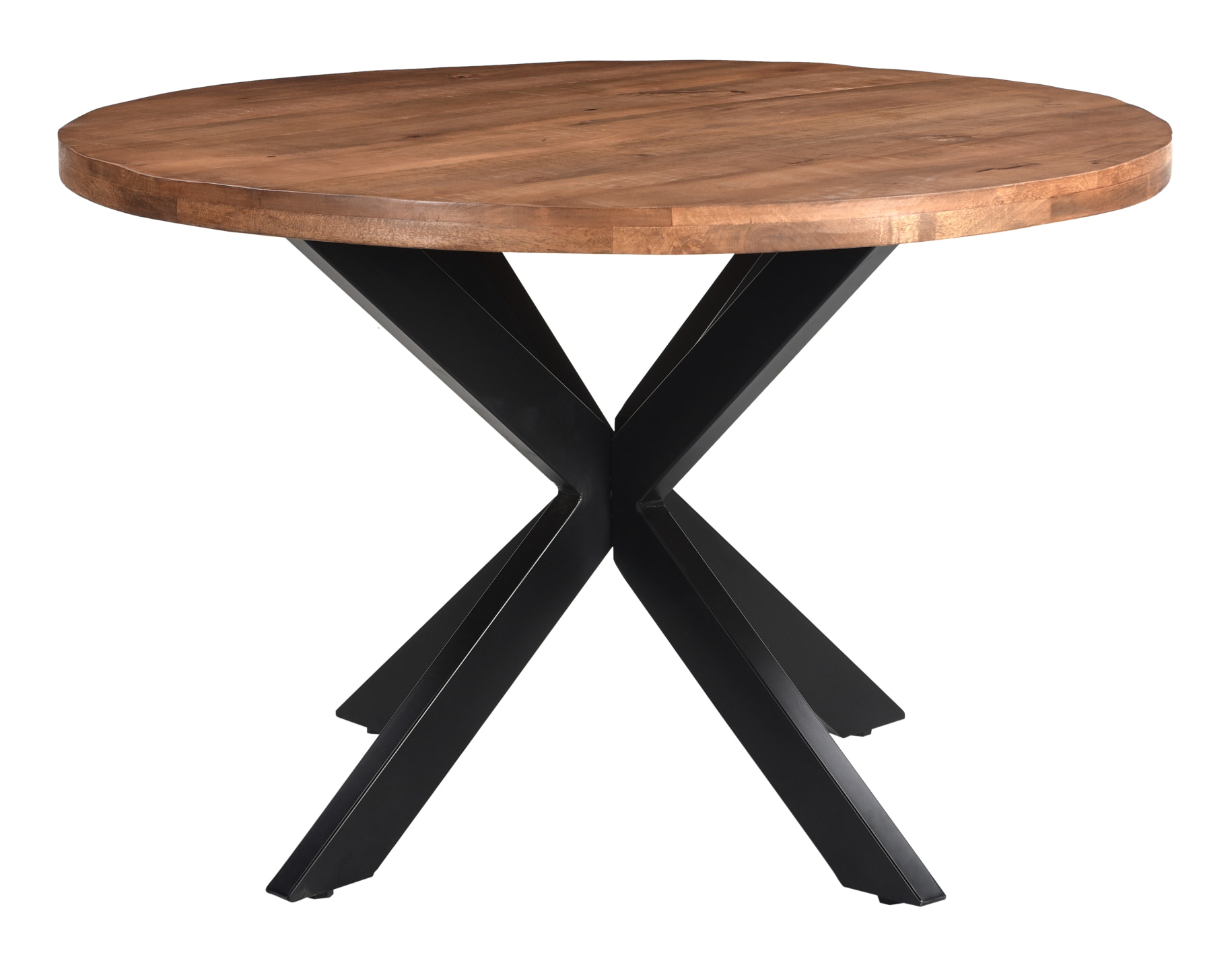LivingFurn Ronde Eettafel 'Rocky' Mangohout en staal, 120cm