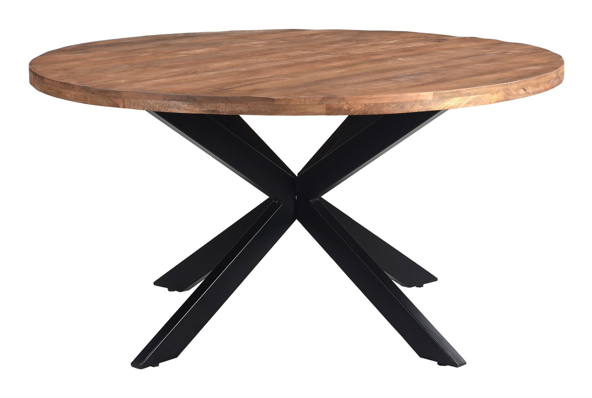 LivingFurn Ronde Eettafel 'Rocky' Mangohout en staal, 130cm