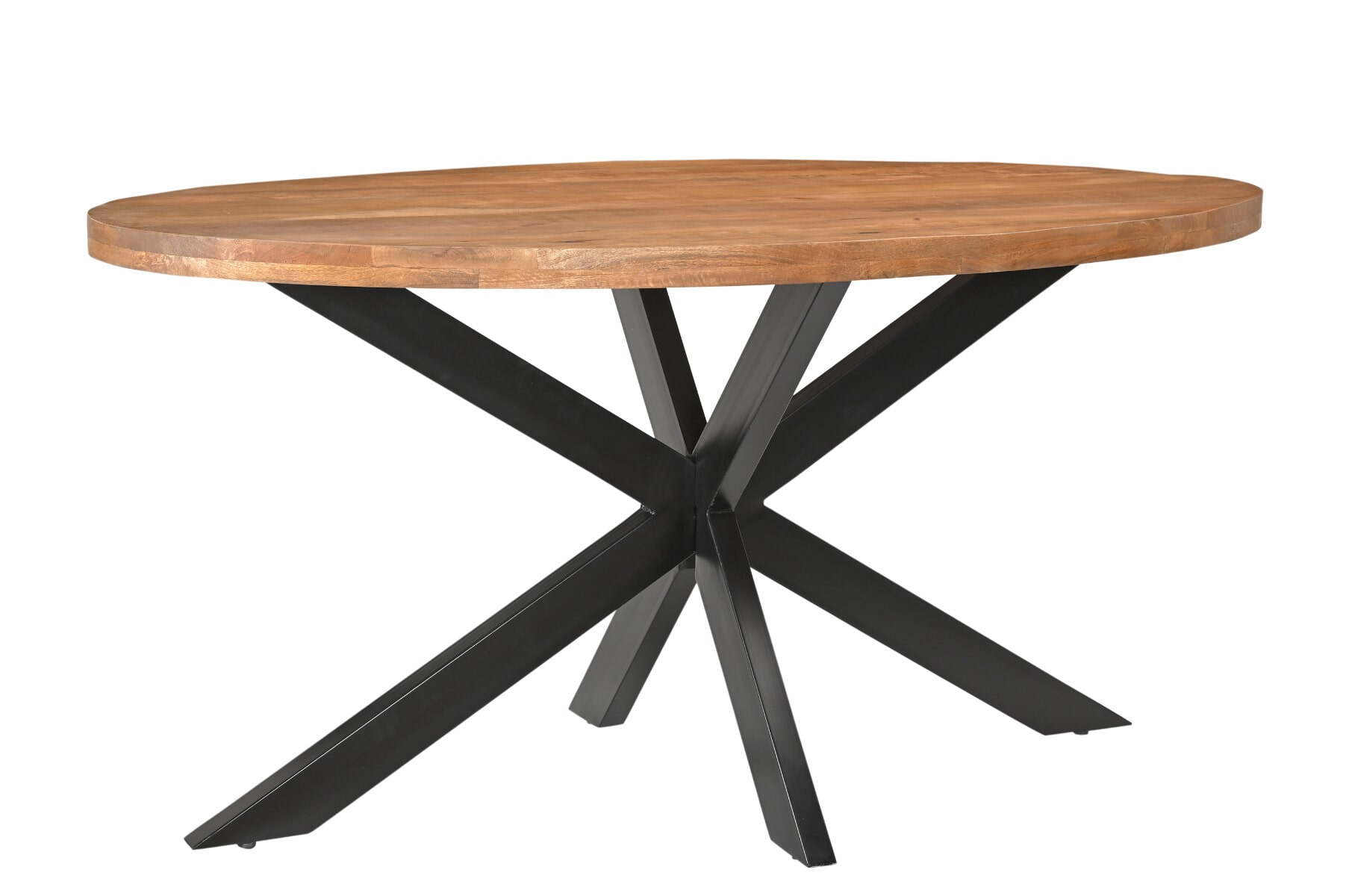 LivingFurn Ovale Eettafel 'Rocky' Mangohout en staal, 180 x 100cm