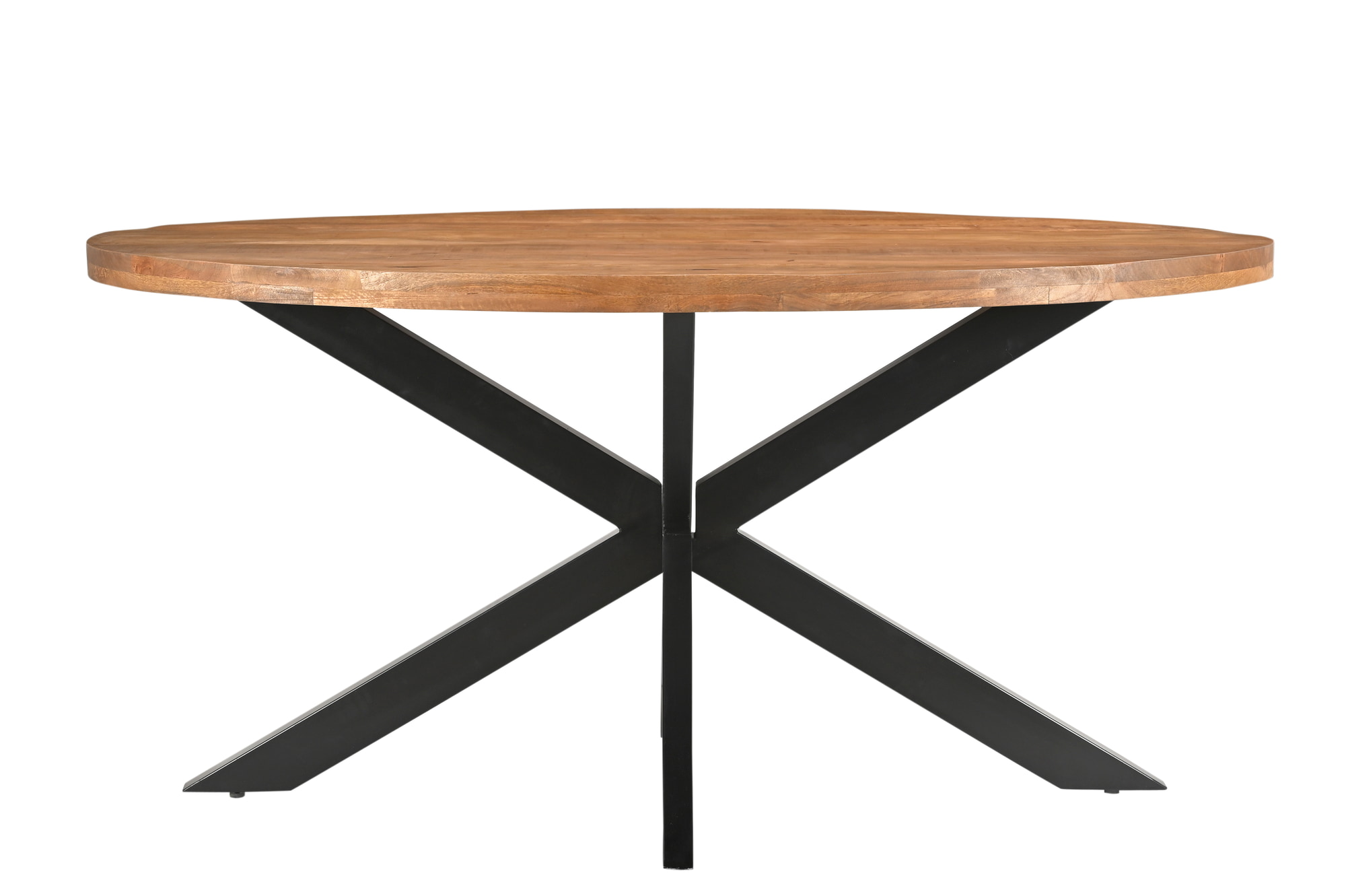 LivingFurn Ovale Eettafel 'Rocky' Mangohout en staal, 180 x 100cm