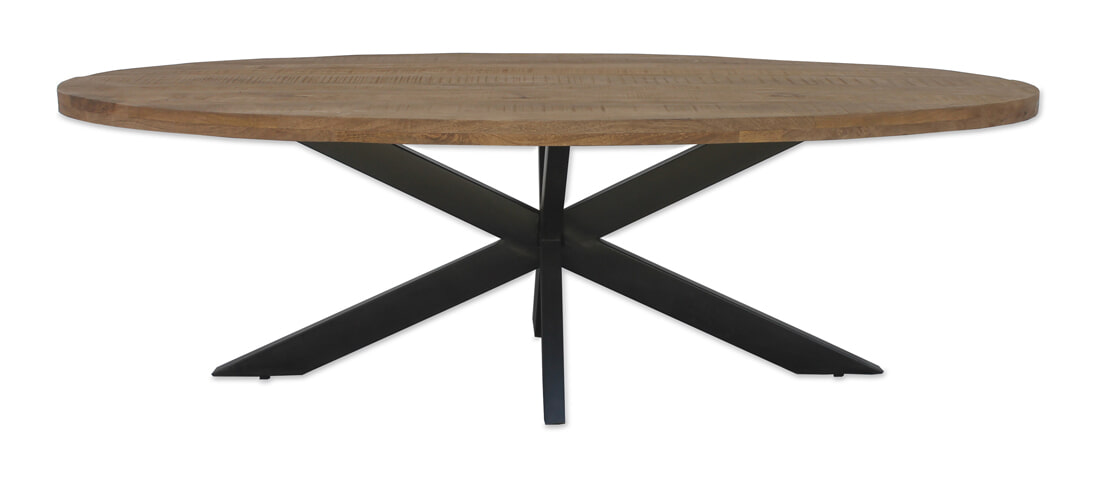 LivingFurn Ovale Eettafel 'Rocky' Mangohout en staal, 180 x 100cm