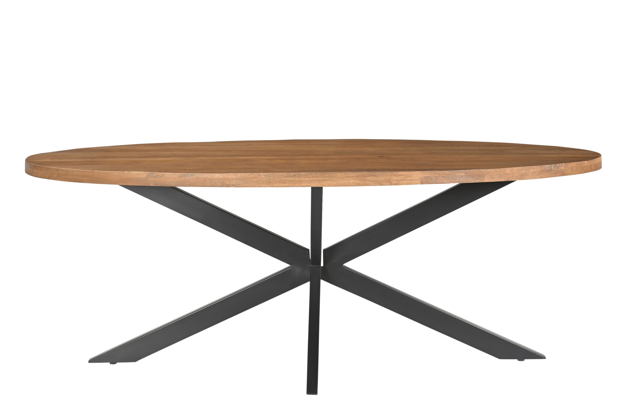 LivingFurn Ovale Eettafel 'Rocky' Mangohout en staal, 210 x 110cm