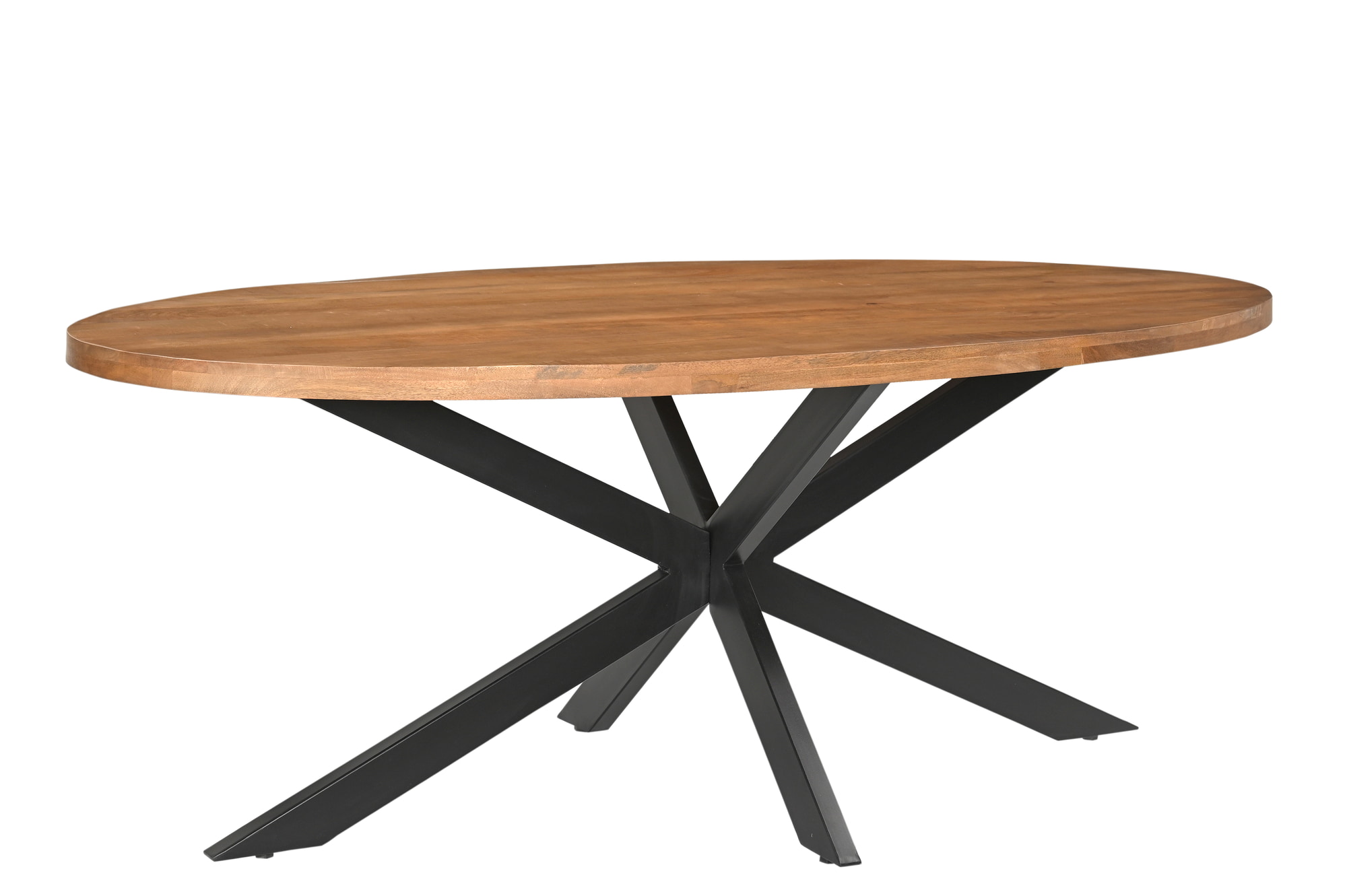 LivingFurn Ovale Eettafel 'Rocky' Mangohout en staal, 240 x 110cm