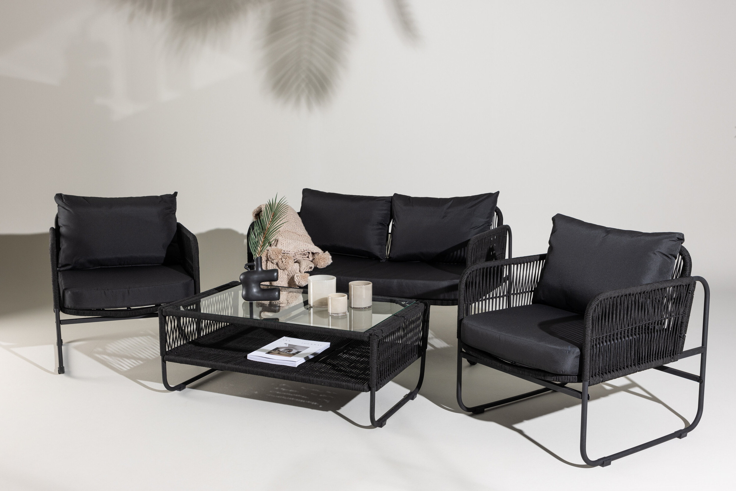 Nohr Loungeset 'Nikia' Met bank, 2 stoelen en tafel, kleur Zwart