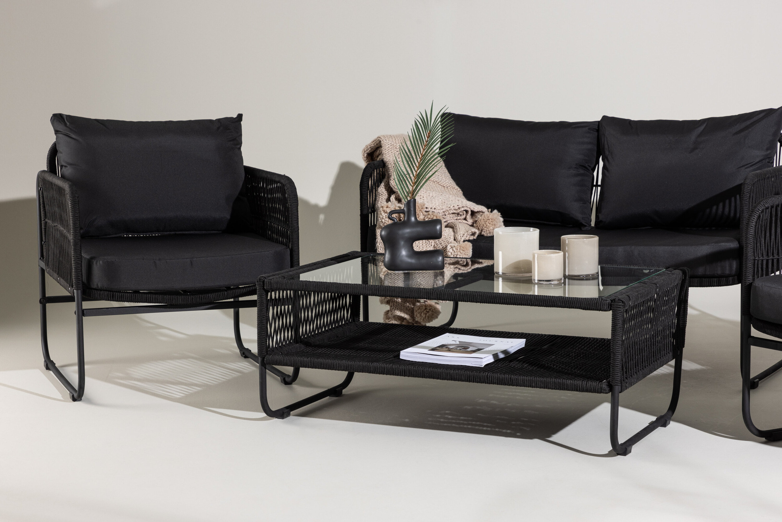 Nohr Loungeset 'Nikia' Met bank, 2 stoelen en tafel, kleur Zwart